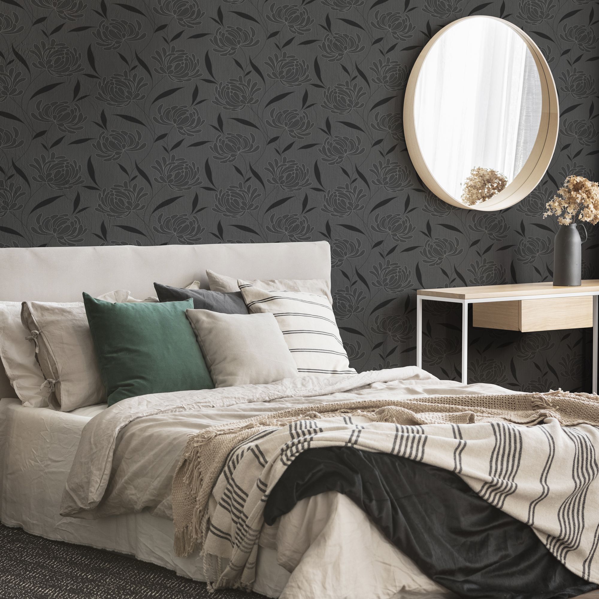Alderley Black Floral Smooth Wallpaper