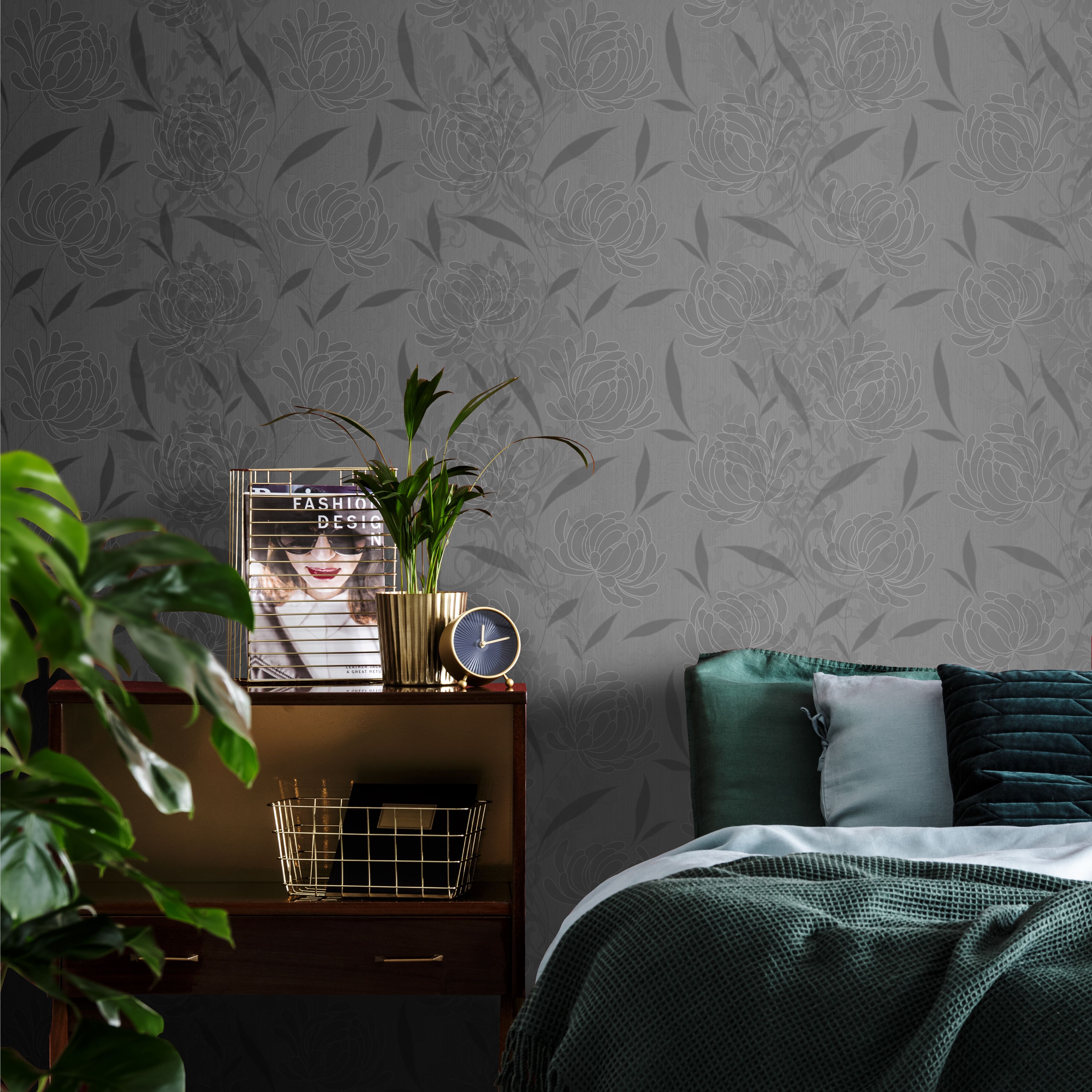 Alderley Black Floral Smooth Wallpaper