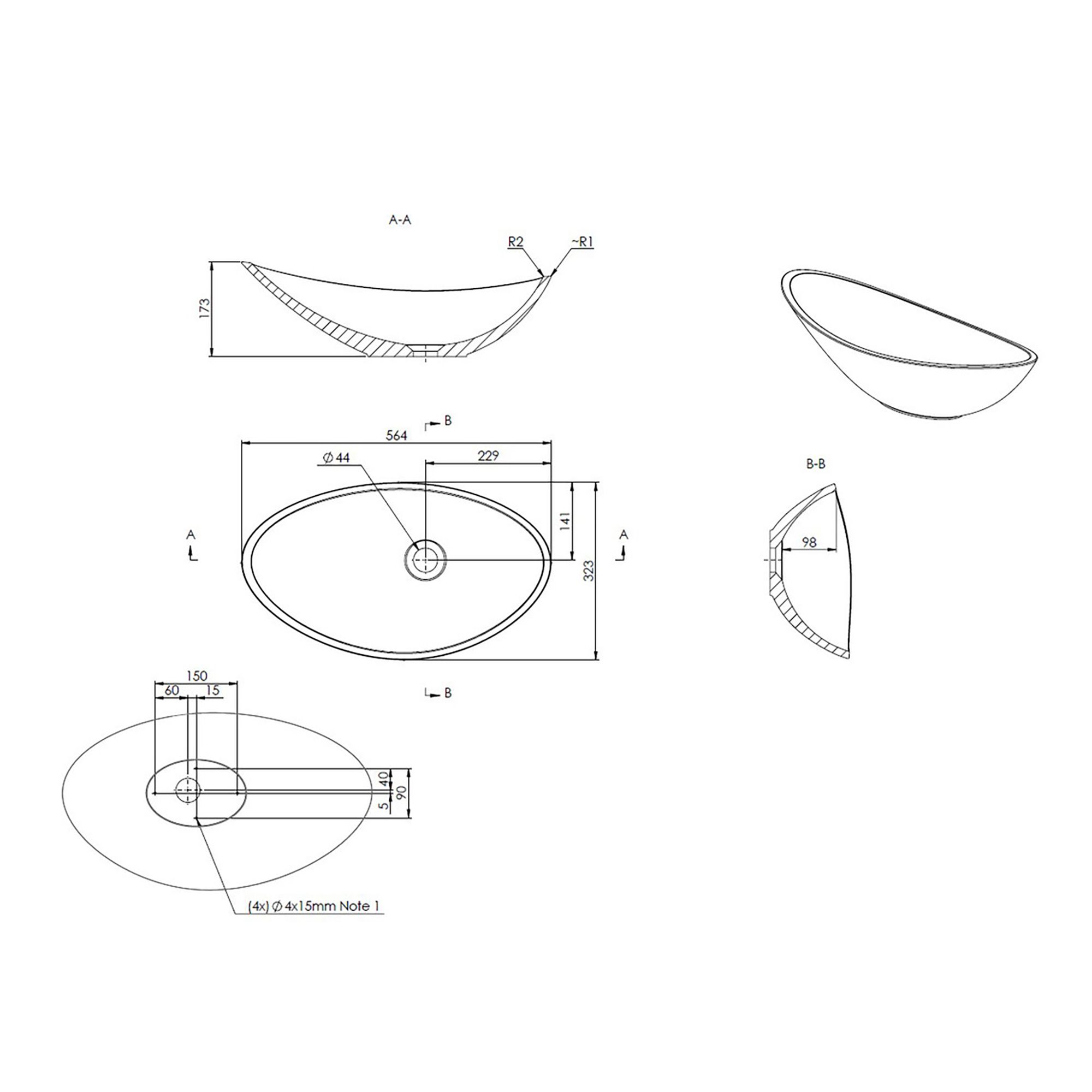 Aldford White Oval Counter top Basin (W)56.4cm