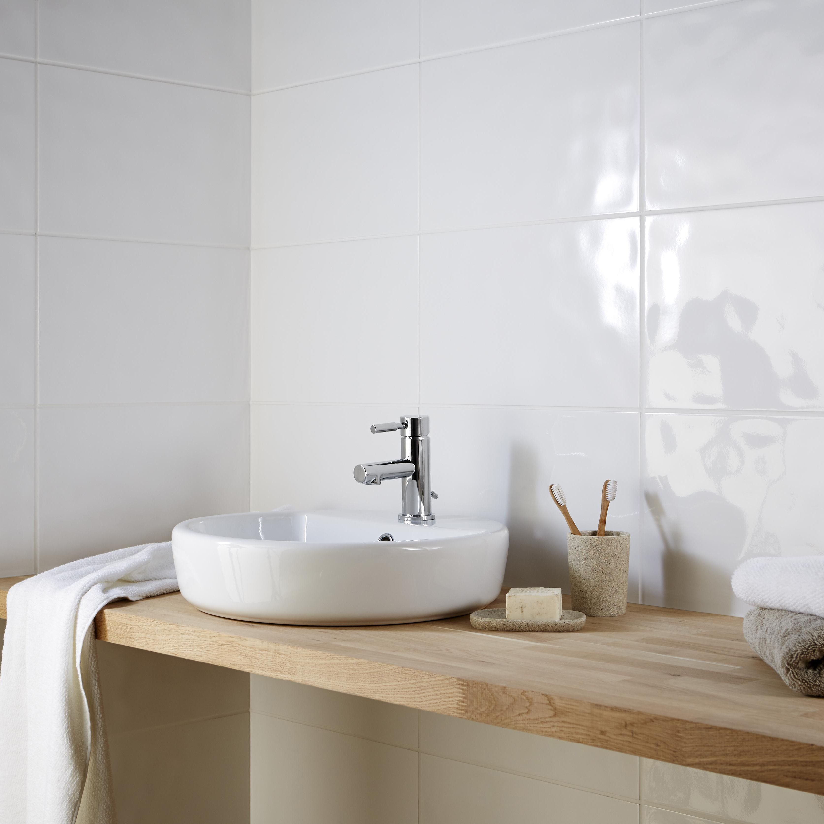 Alexandrina White Gloss Ripple Ceramic Wall Tile Sample