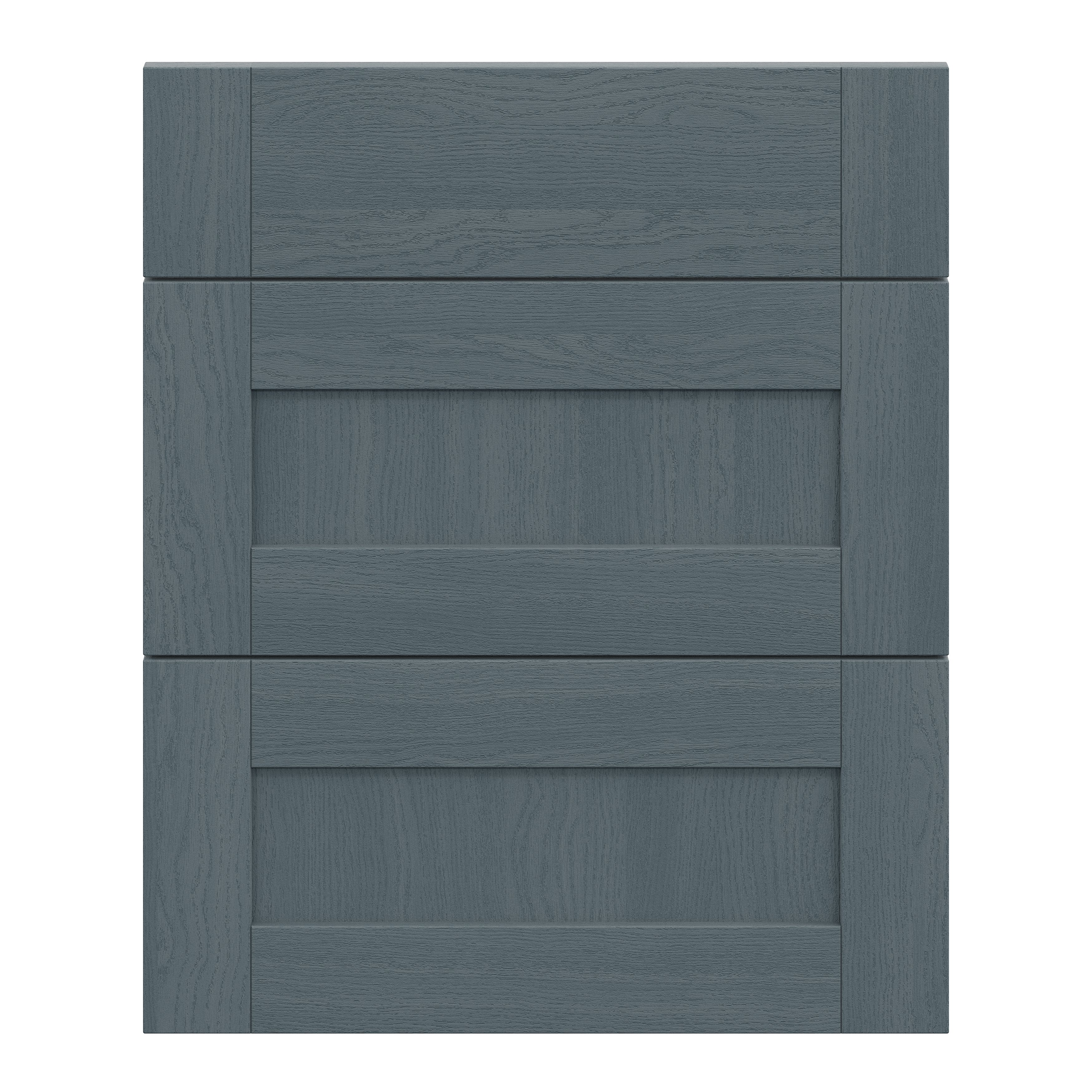 Alpinia Matt dusk blue wood effect Drawer front, Pack of 3 (H)715mm (W)597mm (T)18mm