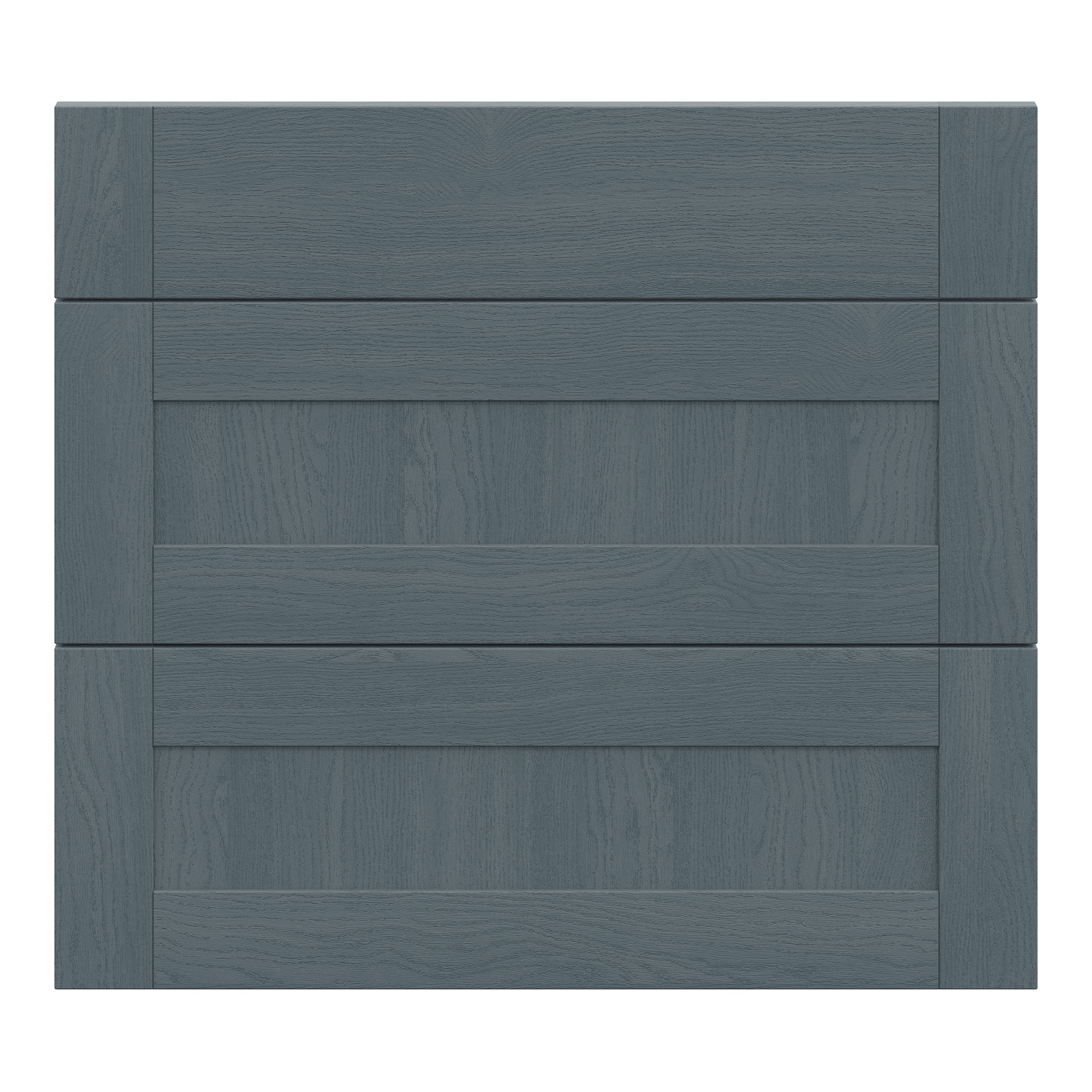 Alpinia Matt dusk blue wood effect Drawer front, Pack of 3 (H)715mm (W)797mm (T)18mm