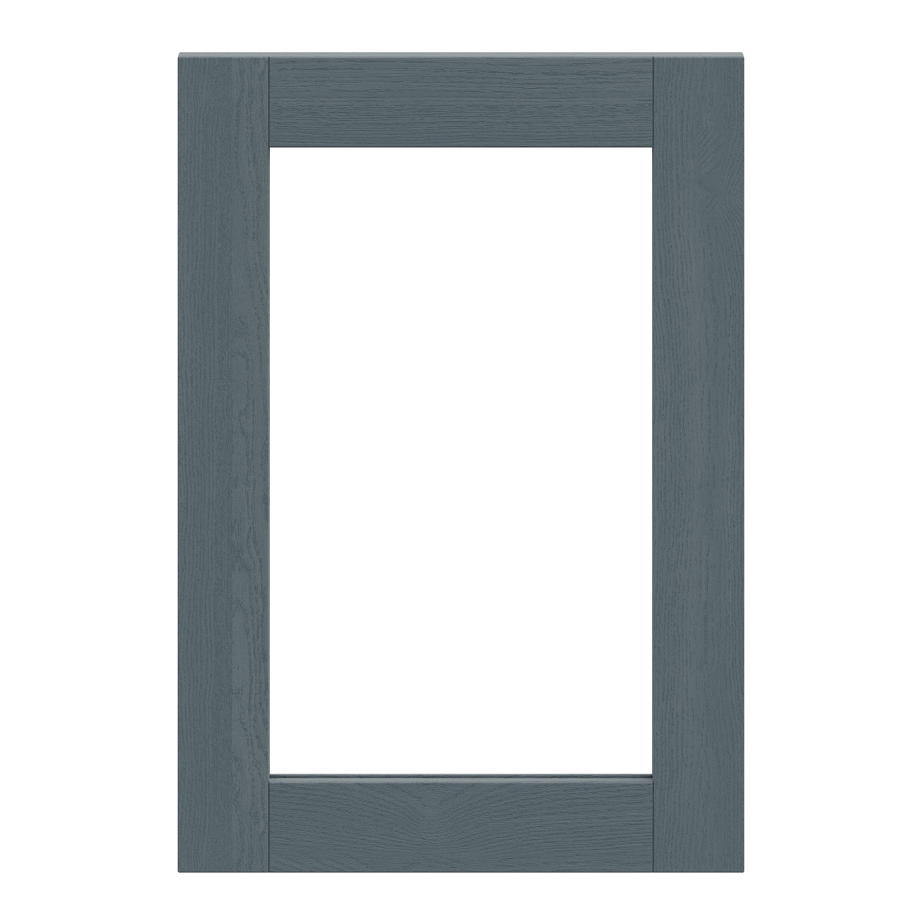 Alpinia Matt dusk blue wood effect Shaker Glazed Cabinet door (W)500mm (H)715mm (T)18mm