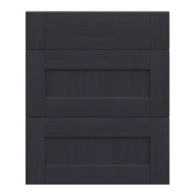 Alpinia Matt midnight navy wood effect Drawer front, Pack of 3 (H)715mm (W)597mm (T)18mm