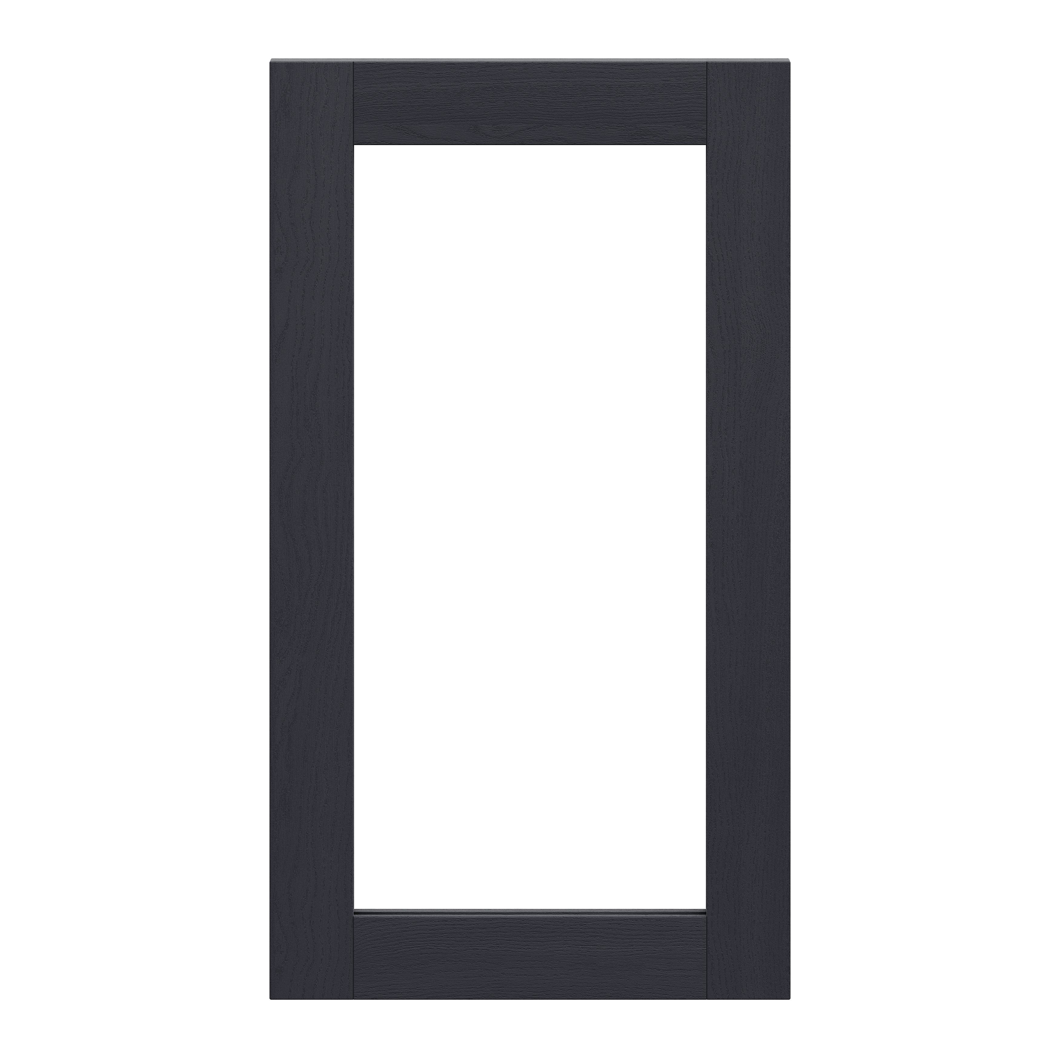 Alpinia Matt midnight navy wood effect Shaker Glazed Tall glazed Cabinet door (W)500mm (H)895mm (T)18mm