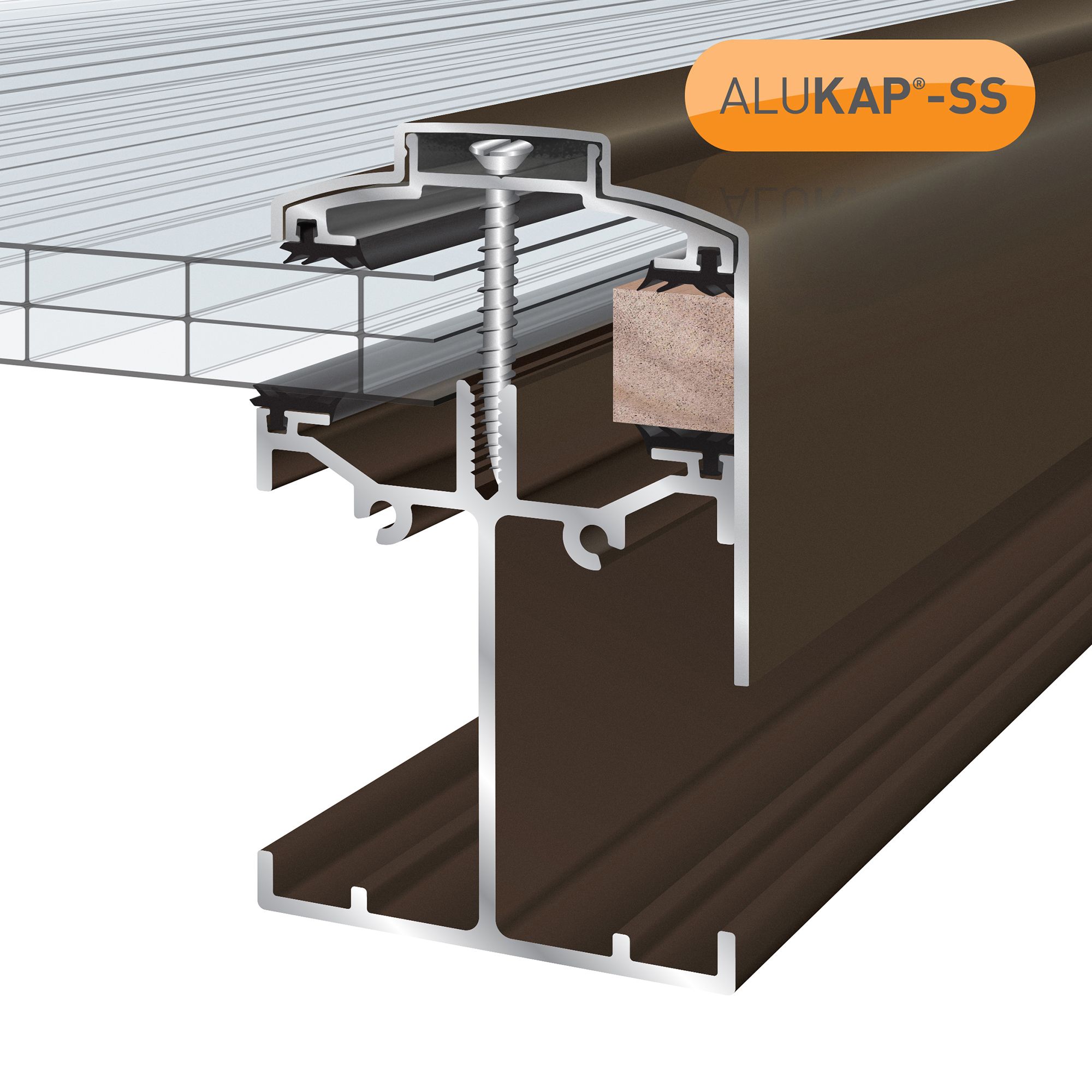 Alukap SS Brown Aluminium Low profile Glazing bar, (L)3m (W)60mm (T)90mm