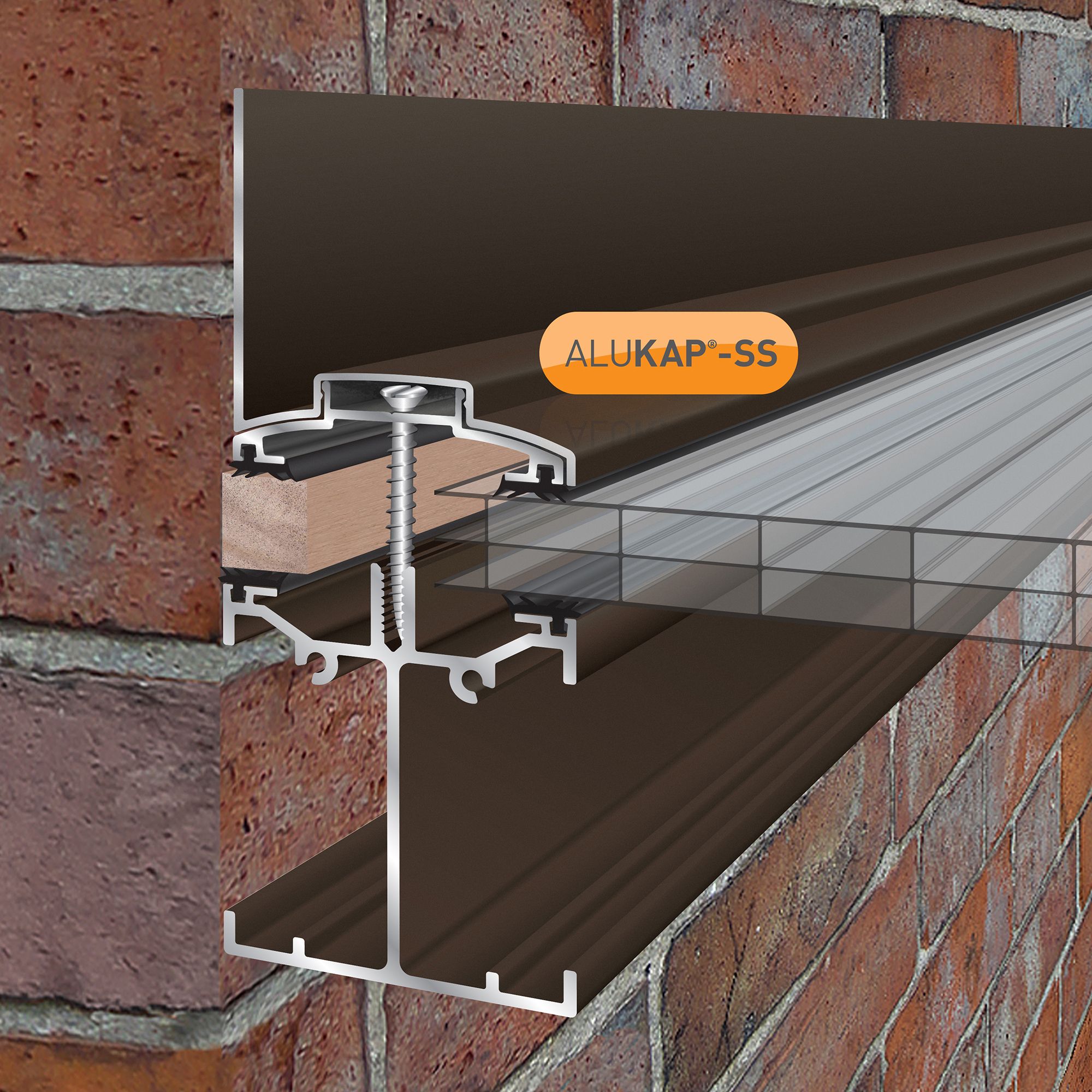 Alukap SS Brown Aluminium Low profile Glazing bar, (L)4.8m (W)60mm (T)140mm