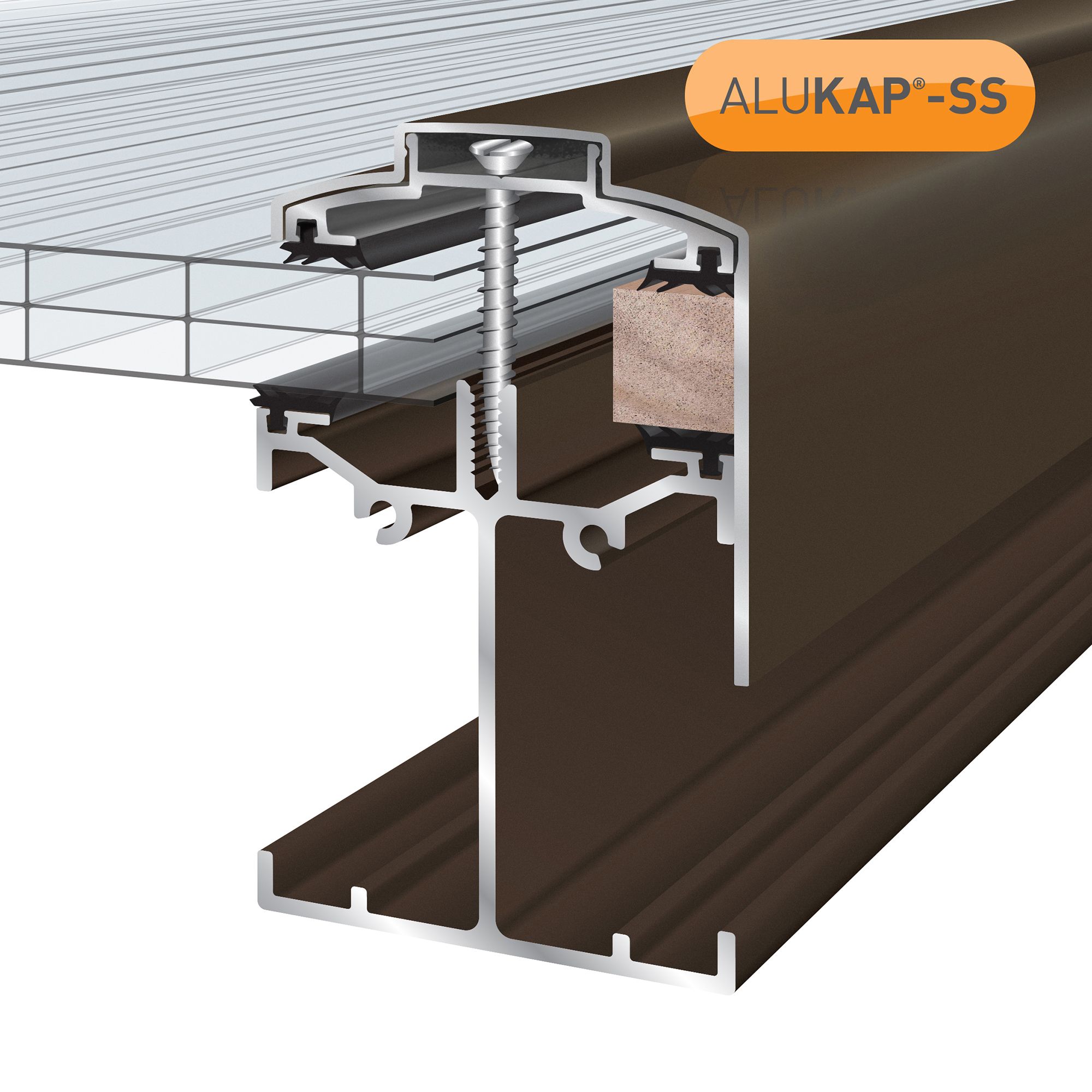Alukap SS Brown Aluminium Low profile Glazing bar, (L)4.8m (W)60mm (T)90mm