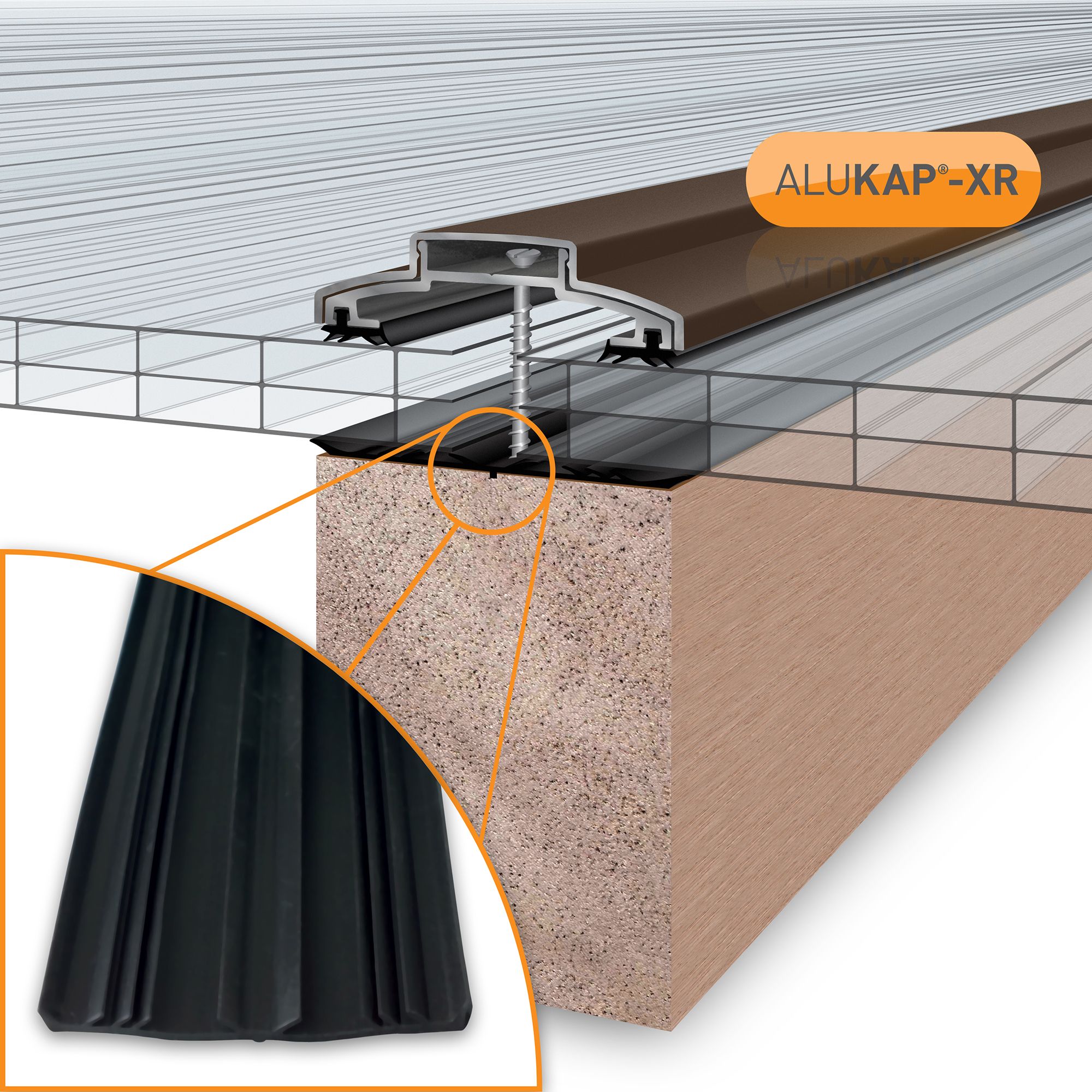 Alukap XR Brown Aluminium Glazing bar, (L)3m (W)60mm (T)20mm