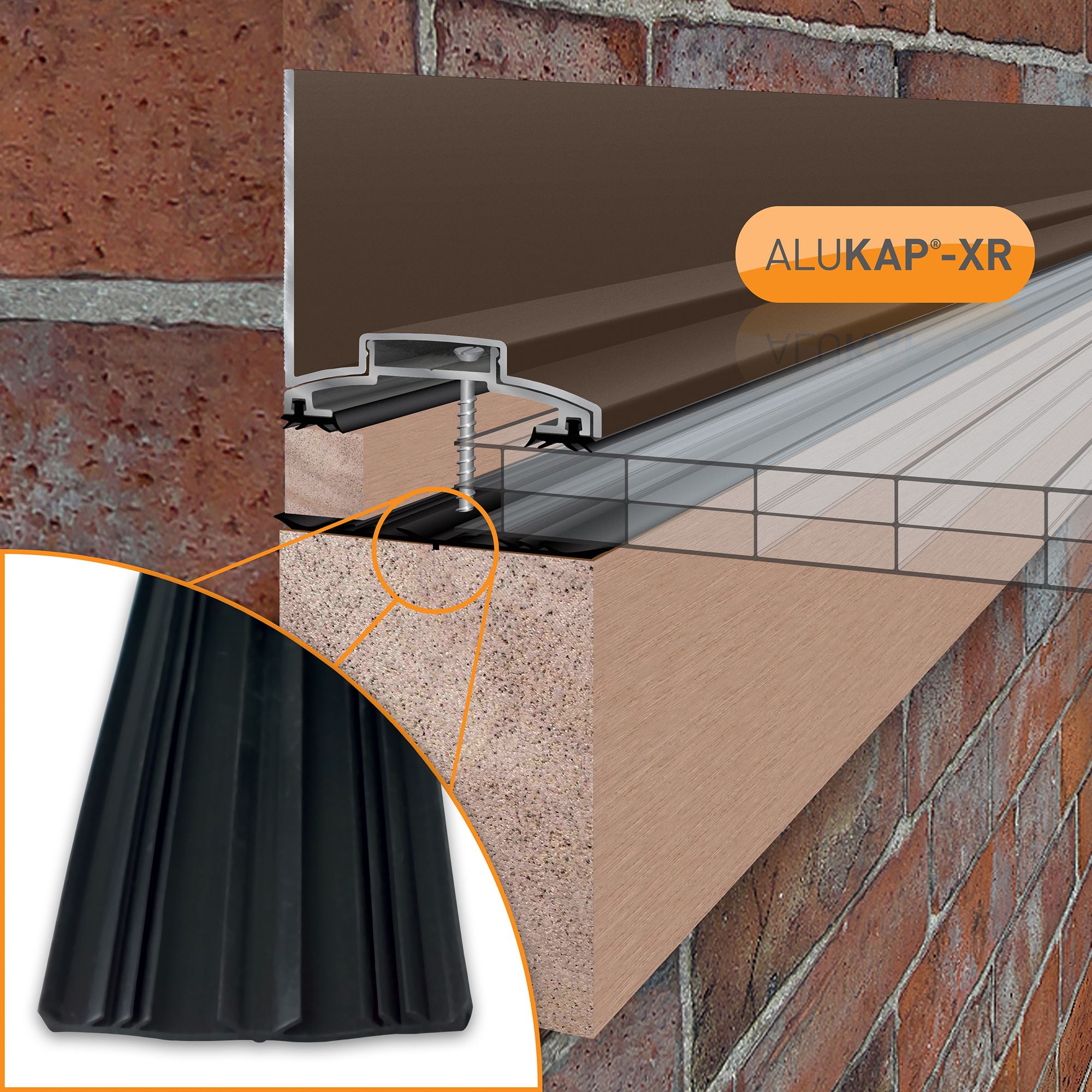 Alukap XR Brown Aluminium Glazing bar, (L)3m (W)60mm (T)70mm