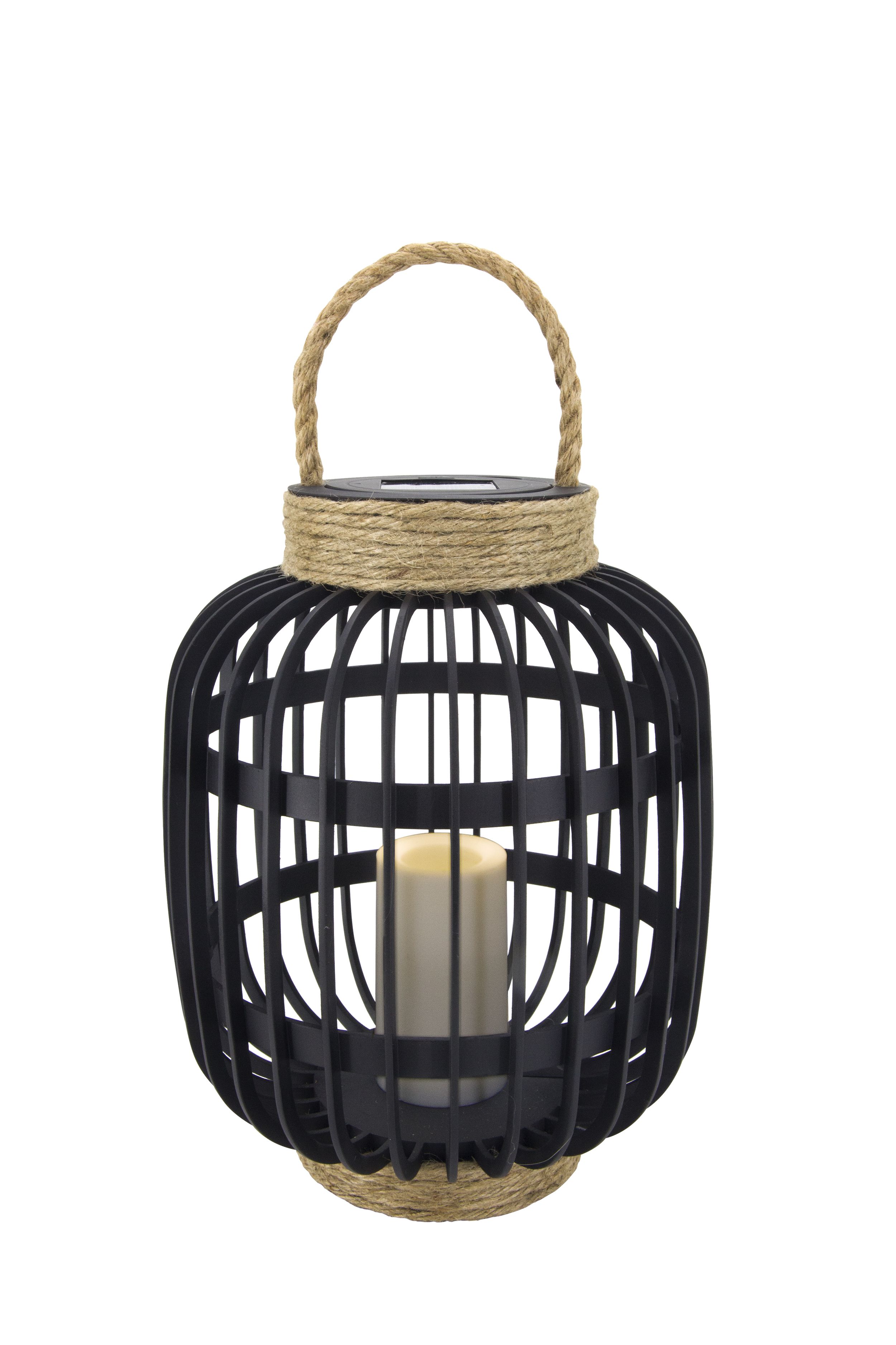 Amanpulo Black & beige Round Solar-powered Integrated LED Outdoor Lantern
