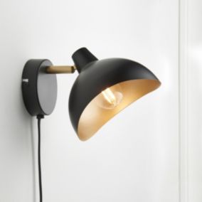 Anara Matt Black & gold Plug-in Wall light