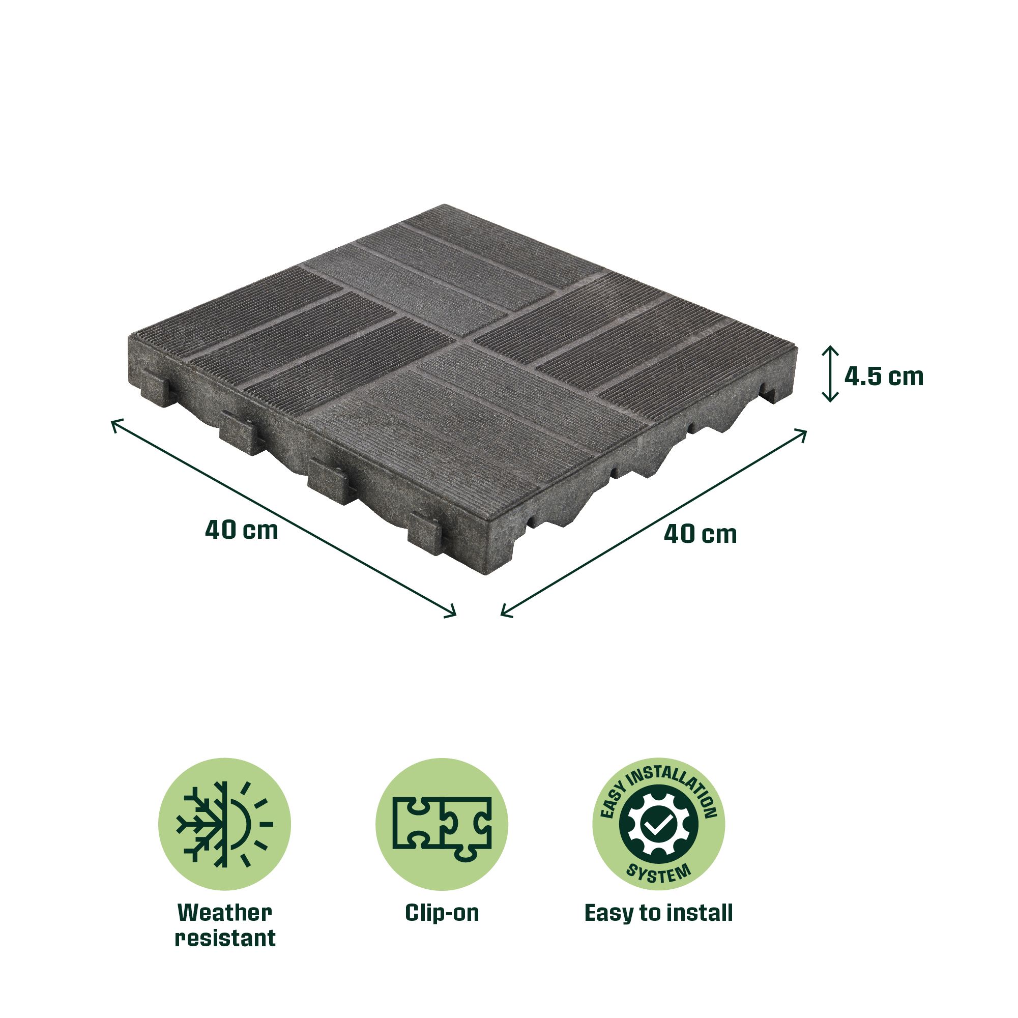 Angara Grey Composite Clippable deck tile (L)0.4m (W)400mm (T)45mm