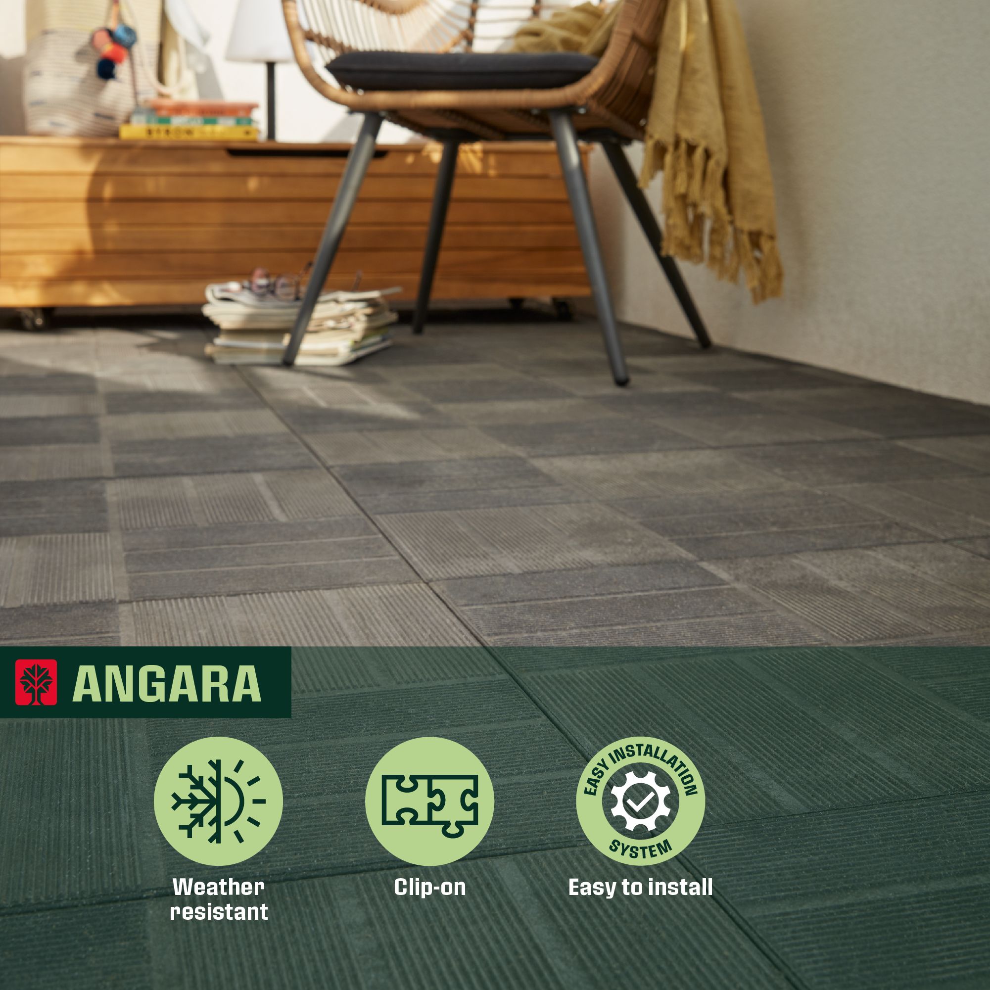 Angara Grey Composite Clippable deck tile (L)0.4m (W)400mm (T)45mm