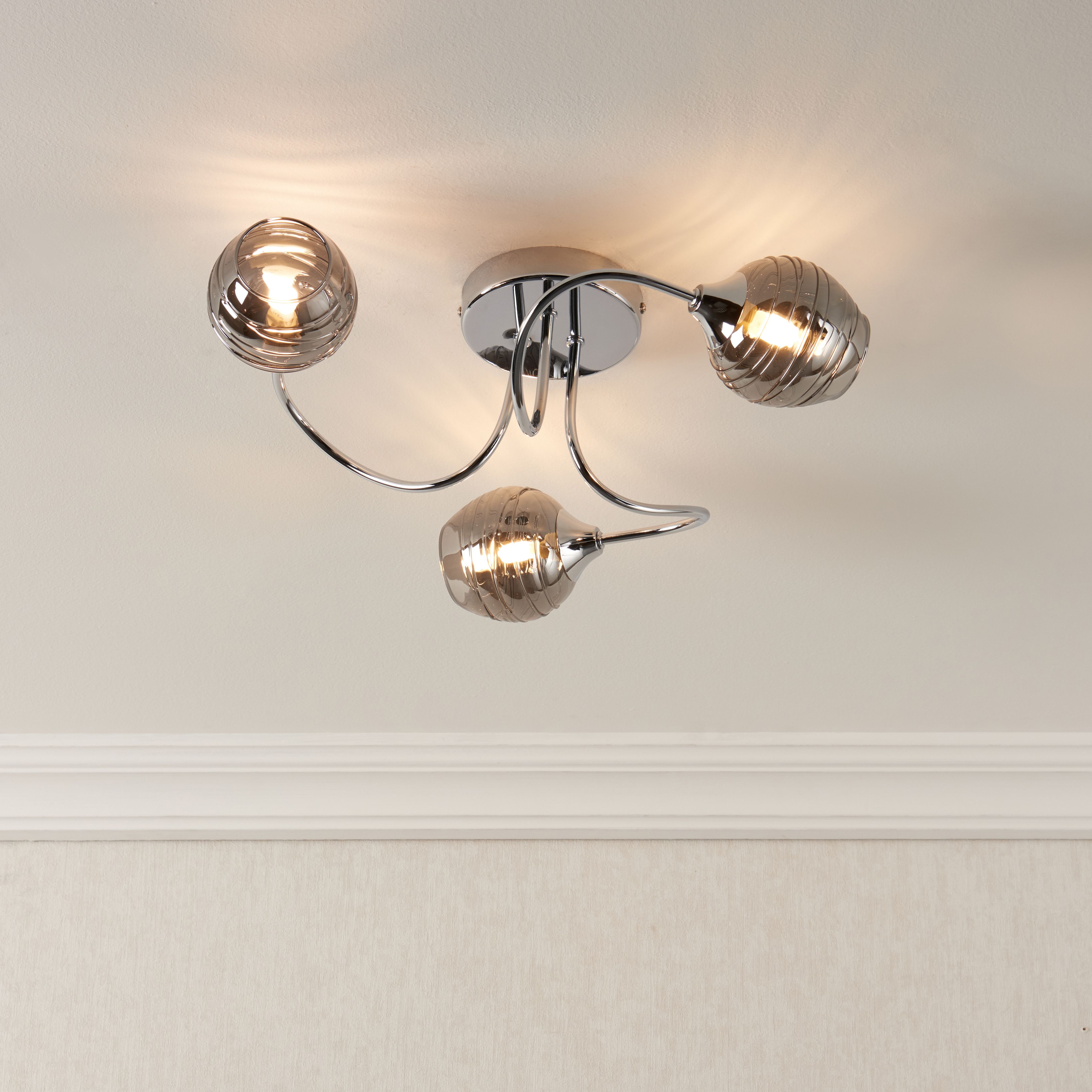 Angelina Chrome effect 3 Lamp Ceiling light Tradepoint