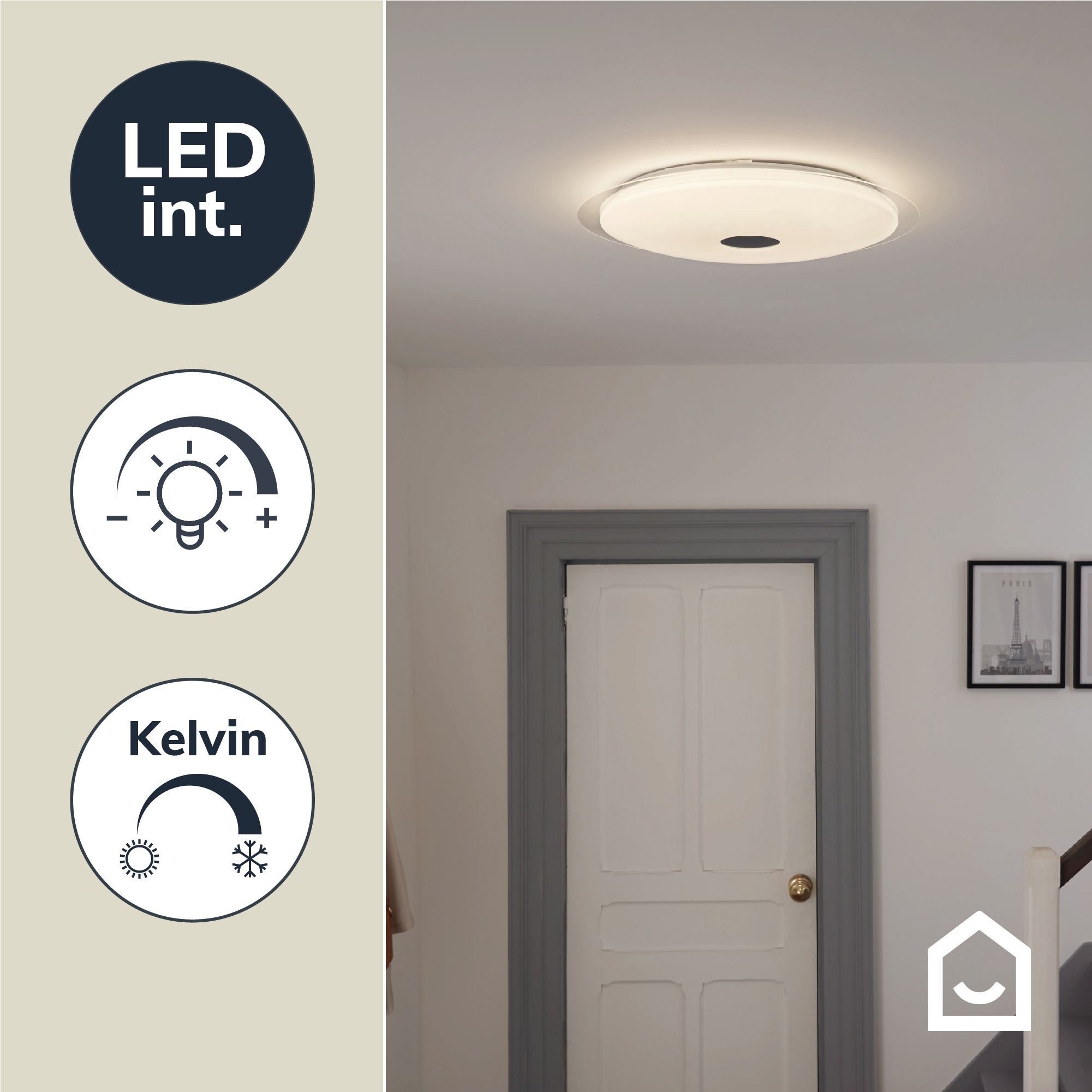 Angoon Round Metal & plastic White Glitter effect LED Ceiling light (Dia)57cm