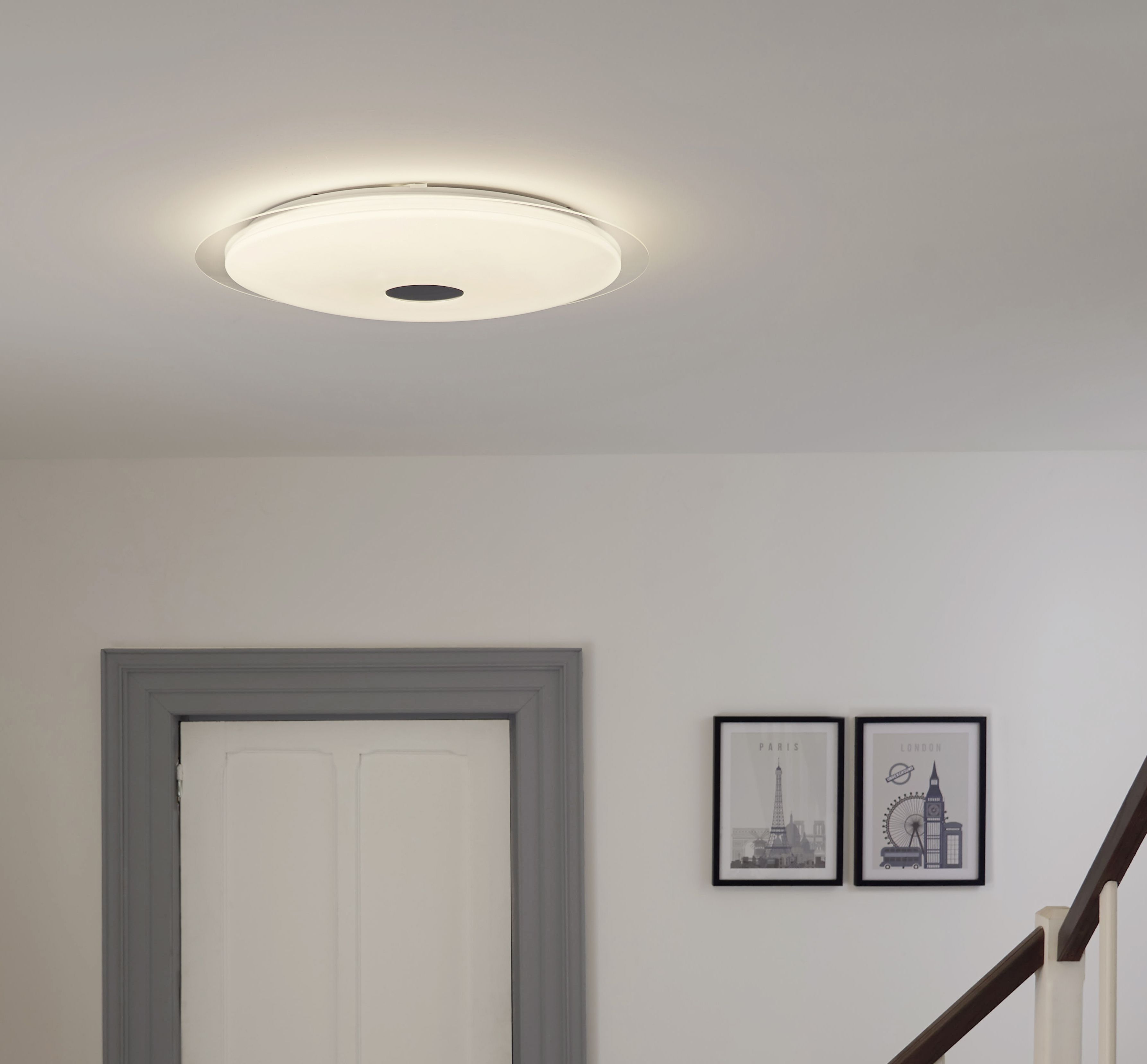 Angoon Round Metal & plastic White Glitter effect LED Ceiling light (Dia)57cm