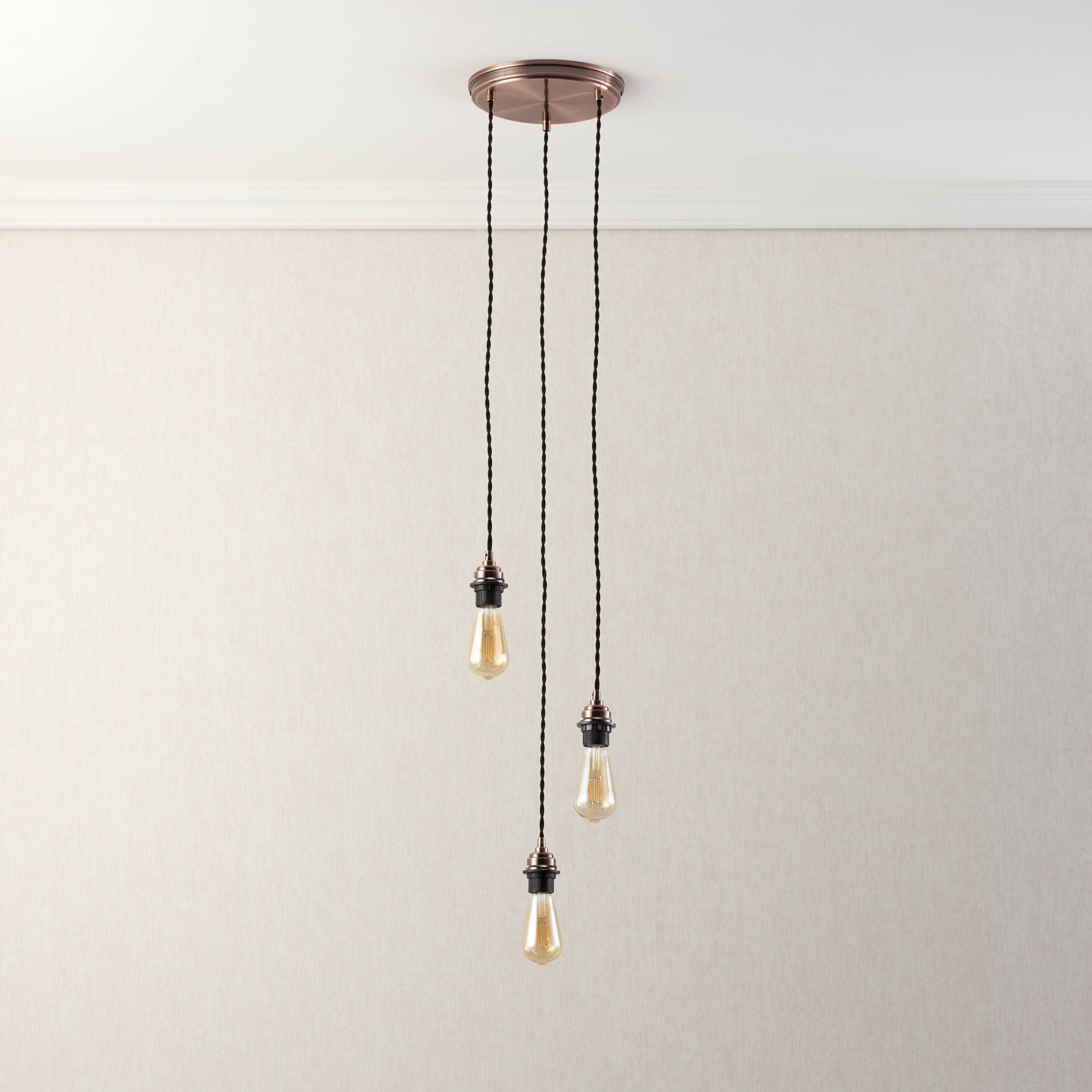 Antique copper effect 3 light E27 Cable light set (L)1500mm