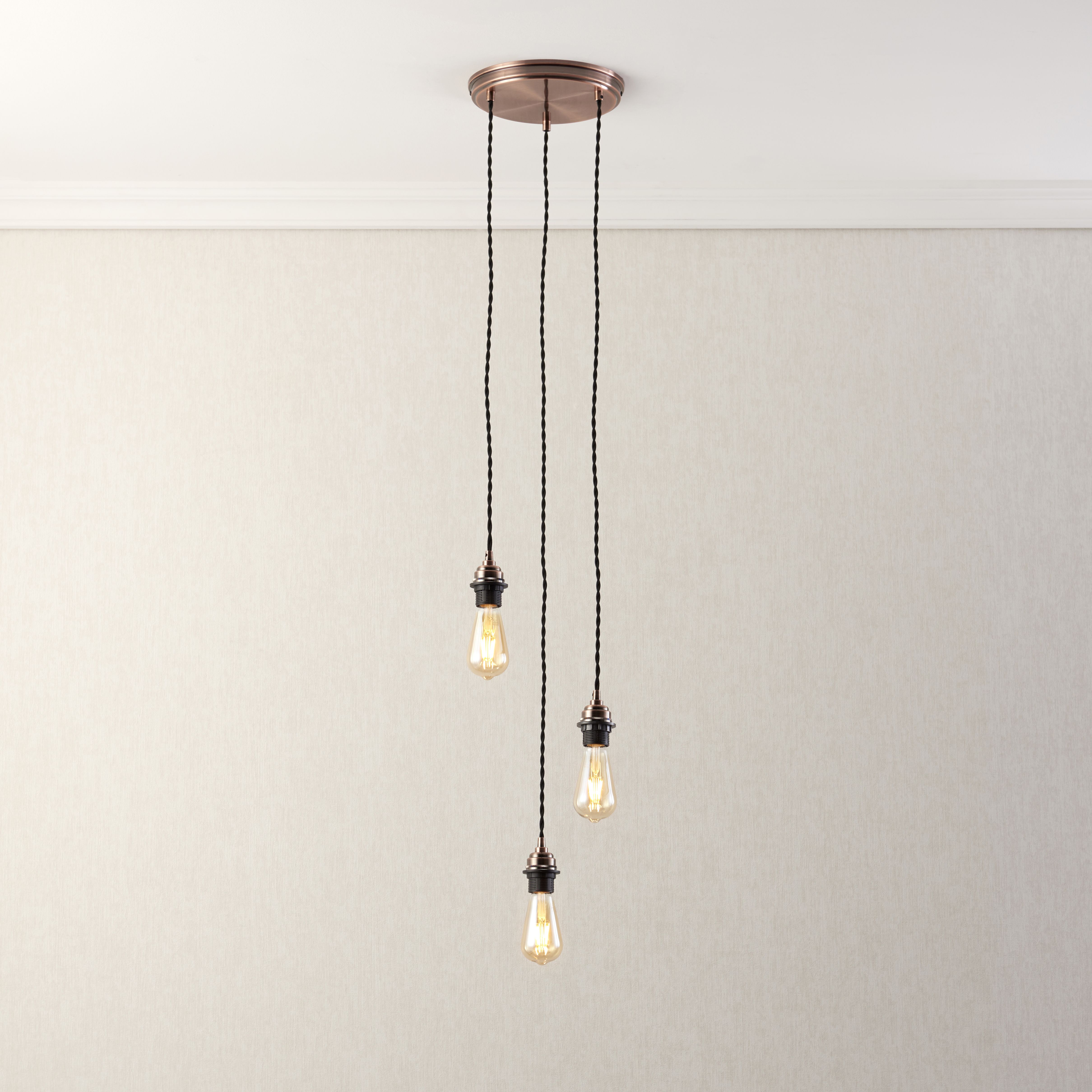 Antique copper effect 3 light E27 Cable light set (L)1500mm