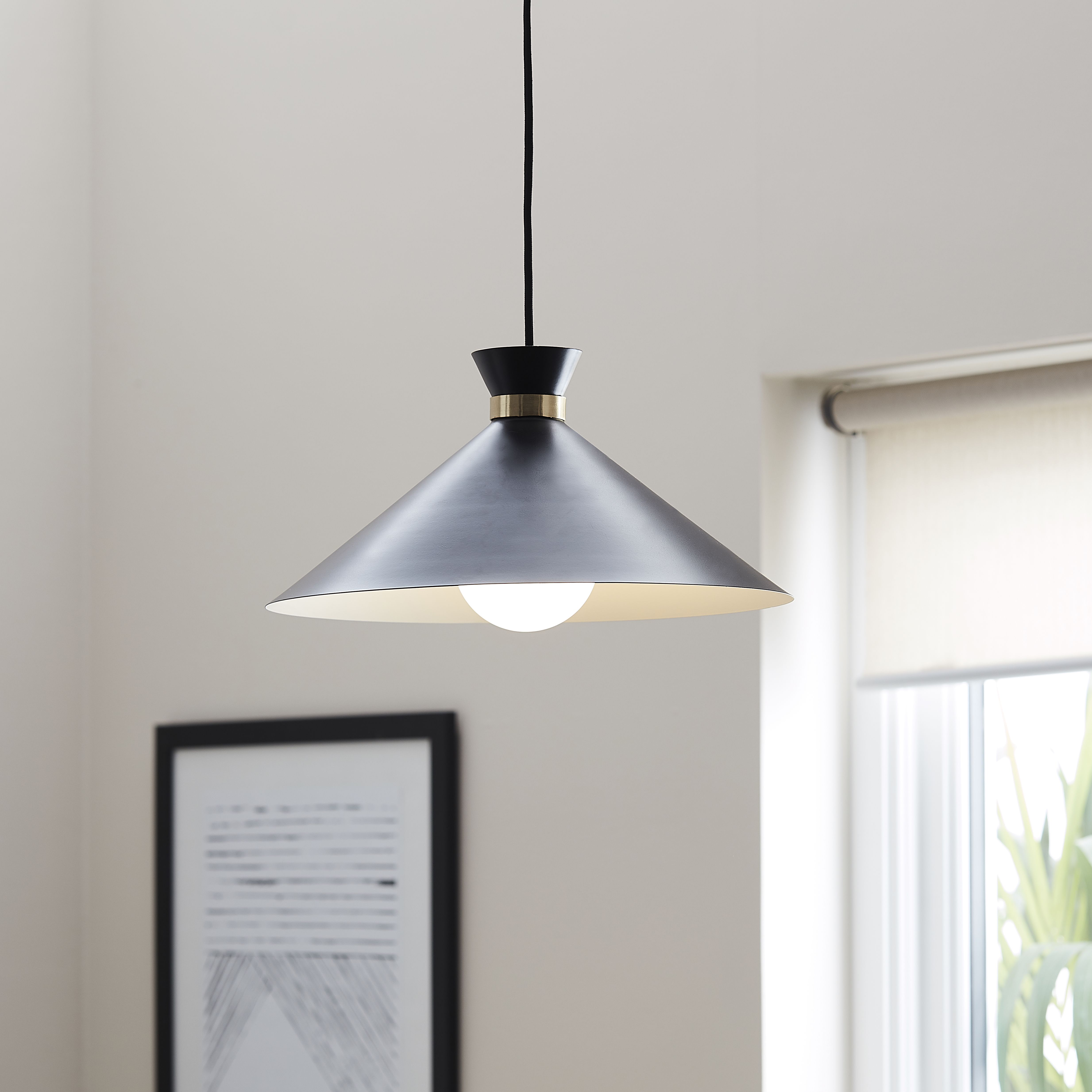 Apennin Matt Black Pendant ceiling light, (Dia)350mm
