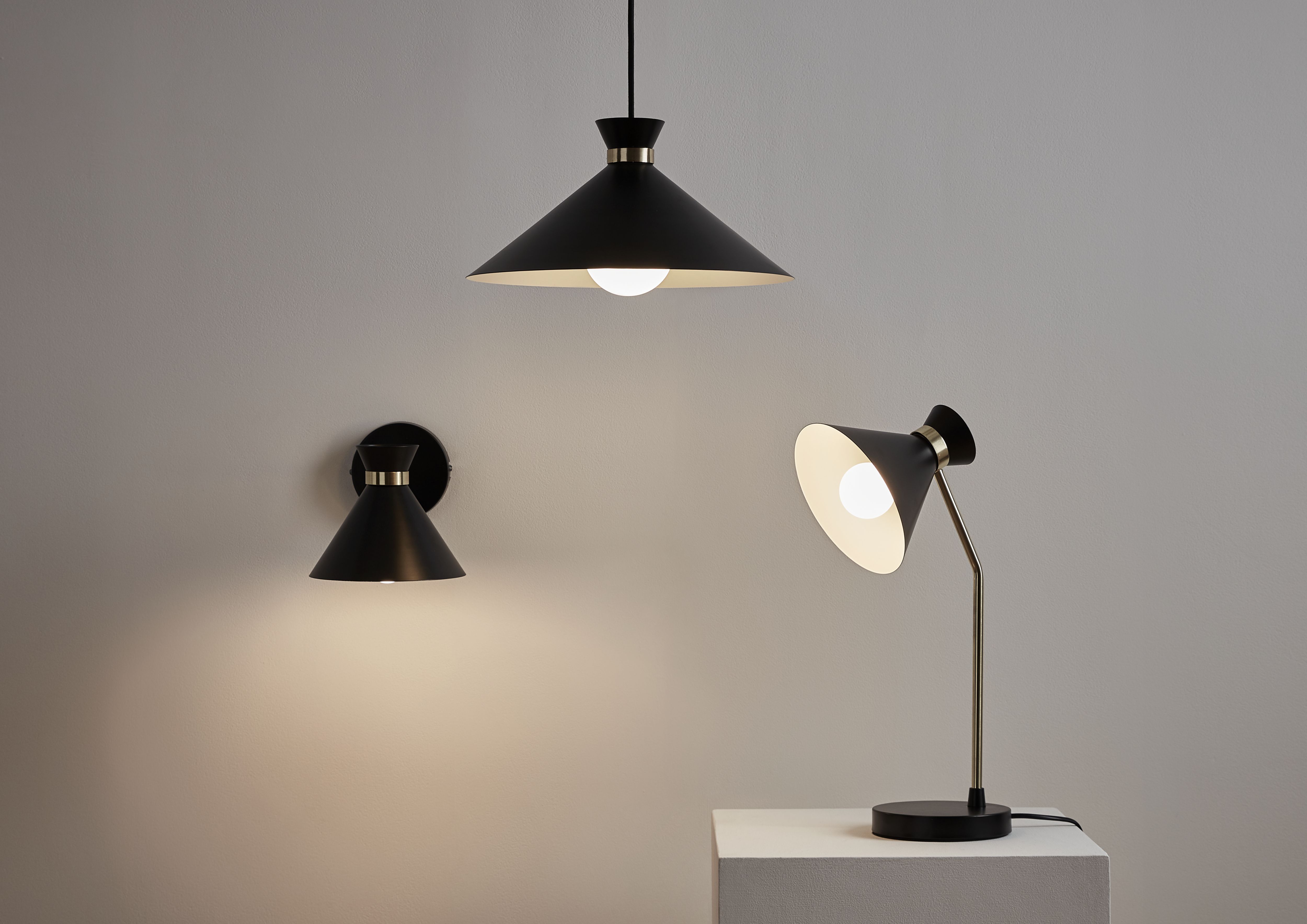 Apennin Matt Black Pendant ceiling light, (Dia)350mm