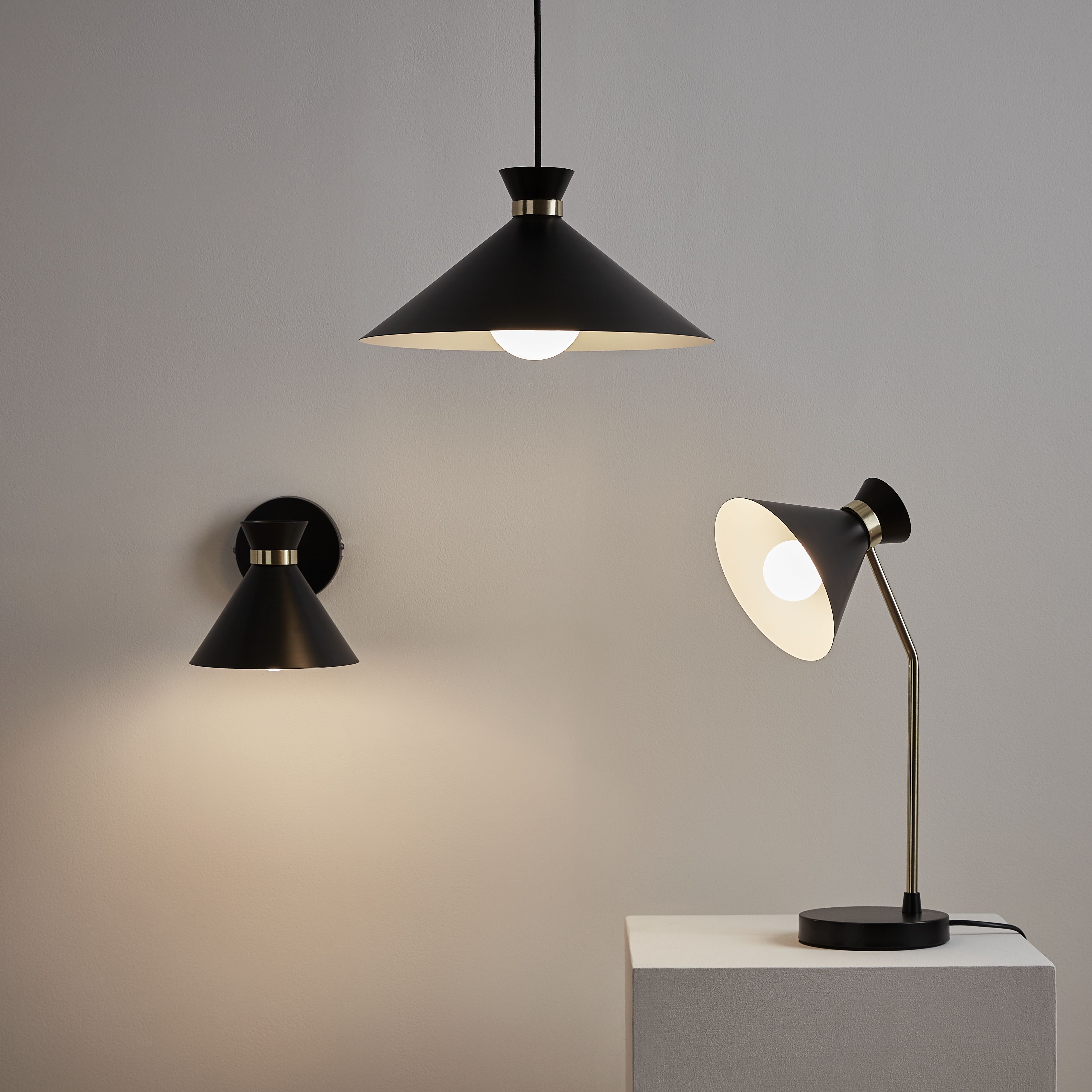 Apennin Matt Black Pendant ceiling light, (Dia)350mm