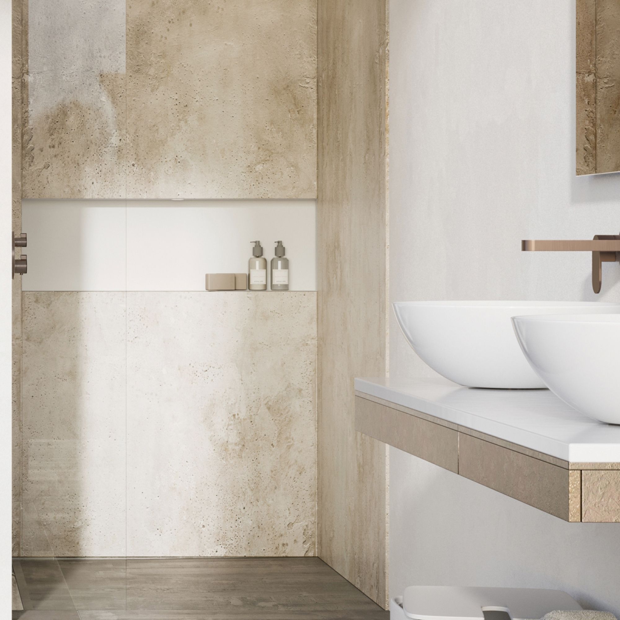 Aquadry Beige Concrete effect 1 sided Shower Wall panel kit (L)2400mm (W)1000mm (T)10mm