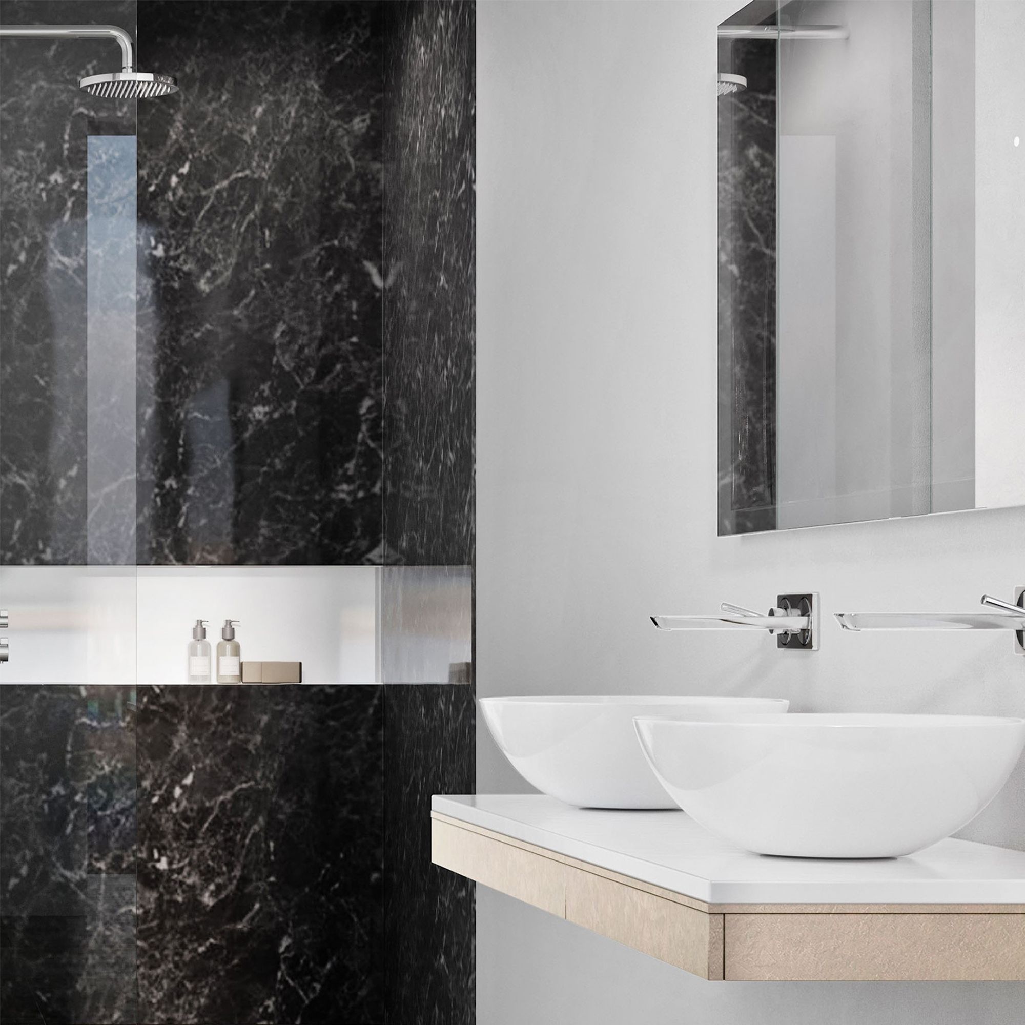 Aquadry Black Marble effect 1 sided Shower Wall panel kit (L)2400mm (W)1000mm (T)10mm