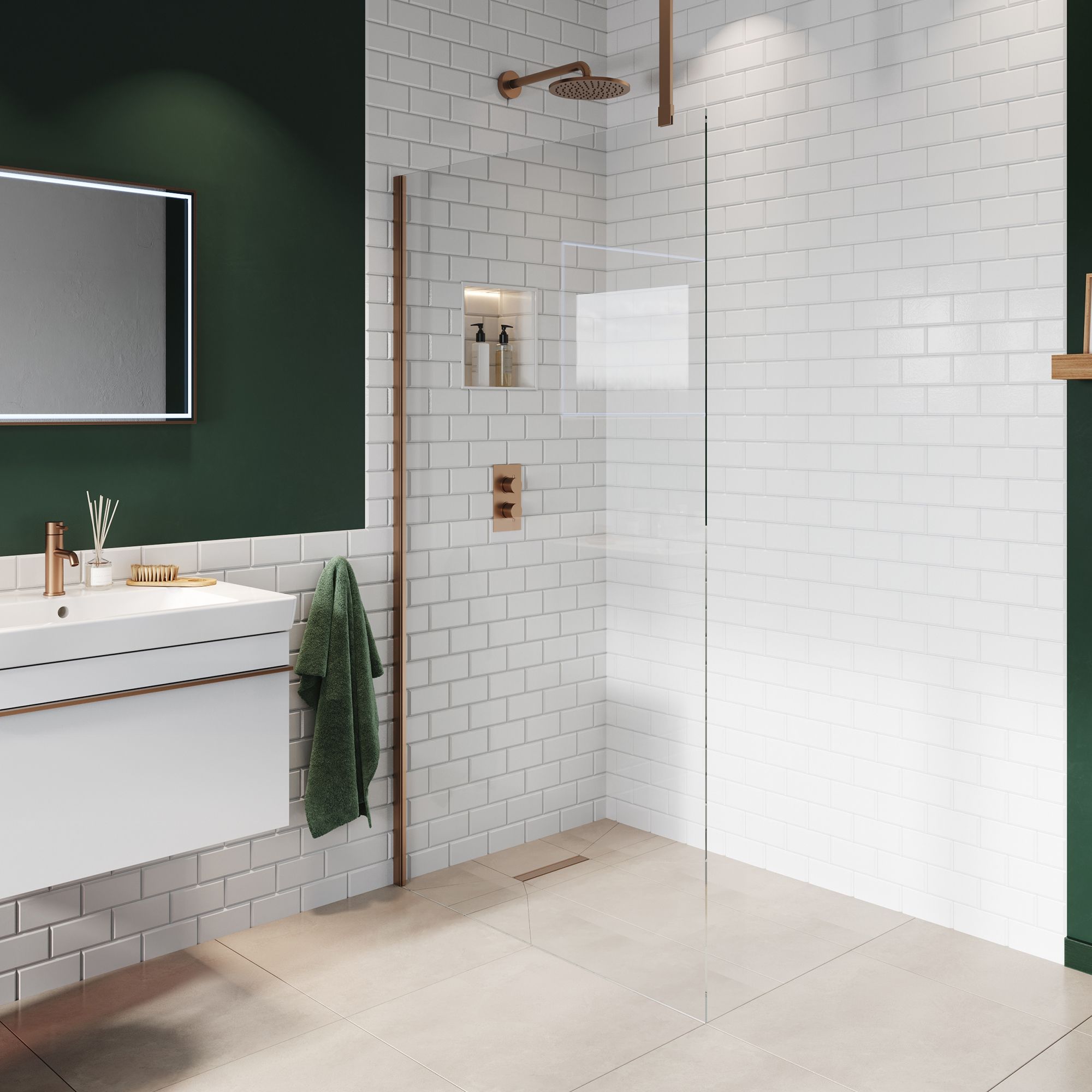 Aquadry Cassien Bronze effect Rectangular Wet room glass screen kit & Ceiling-mounted bar (H)200cm (W)120cm