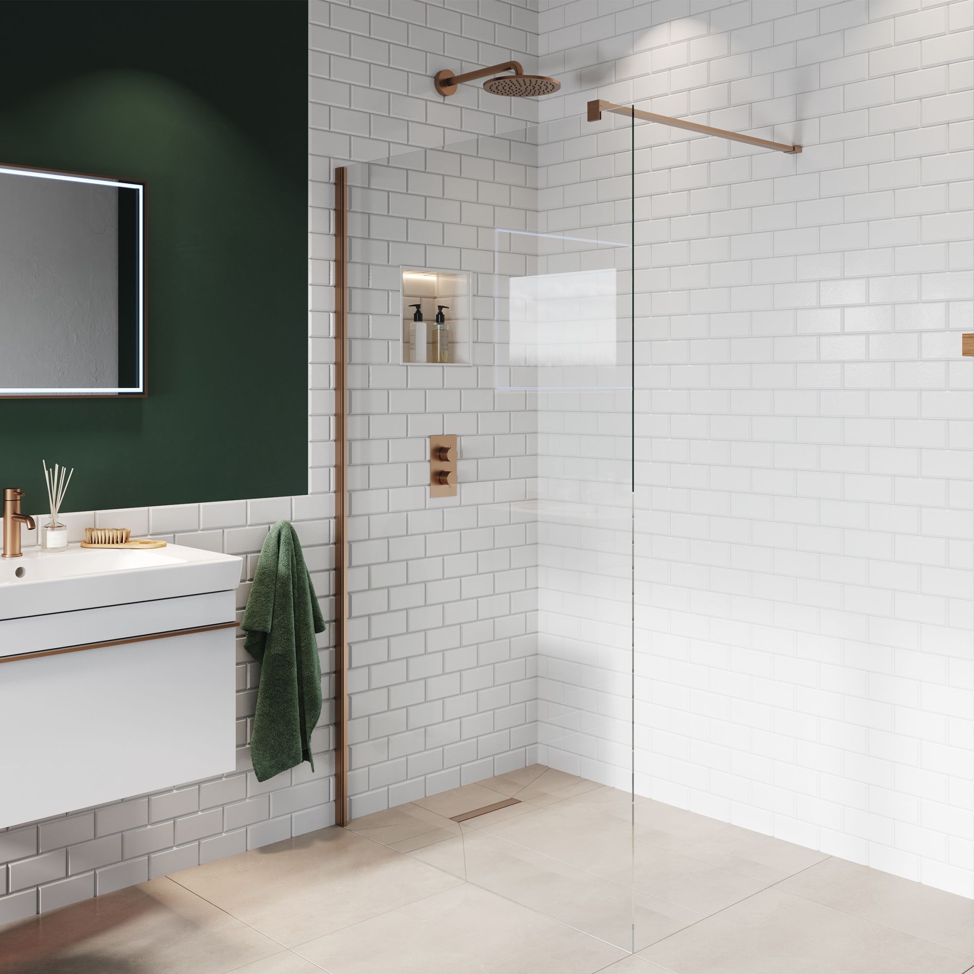 Aquadry Cassien Bronze effect Rectangular Wet room glass screen kit & Wall-mounted bar (H)200cm (W)100cm