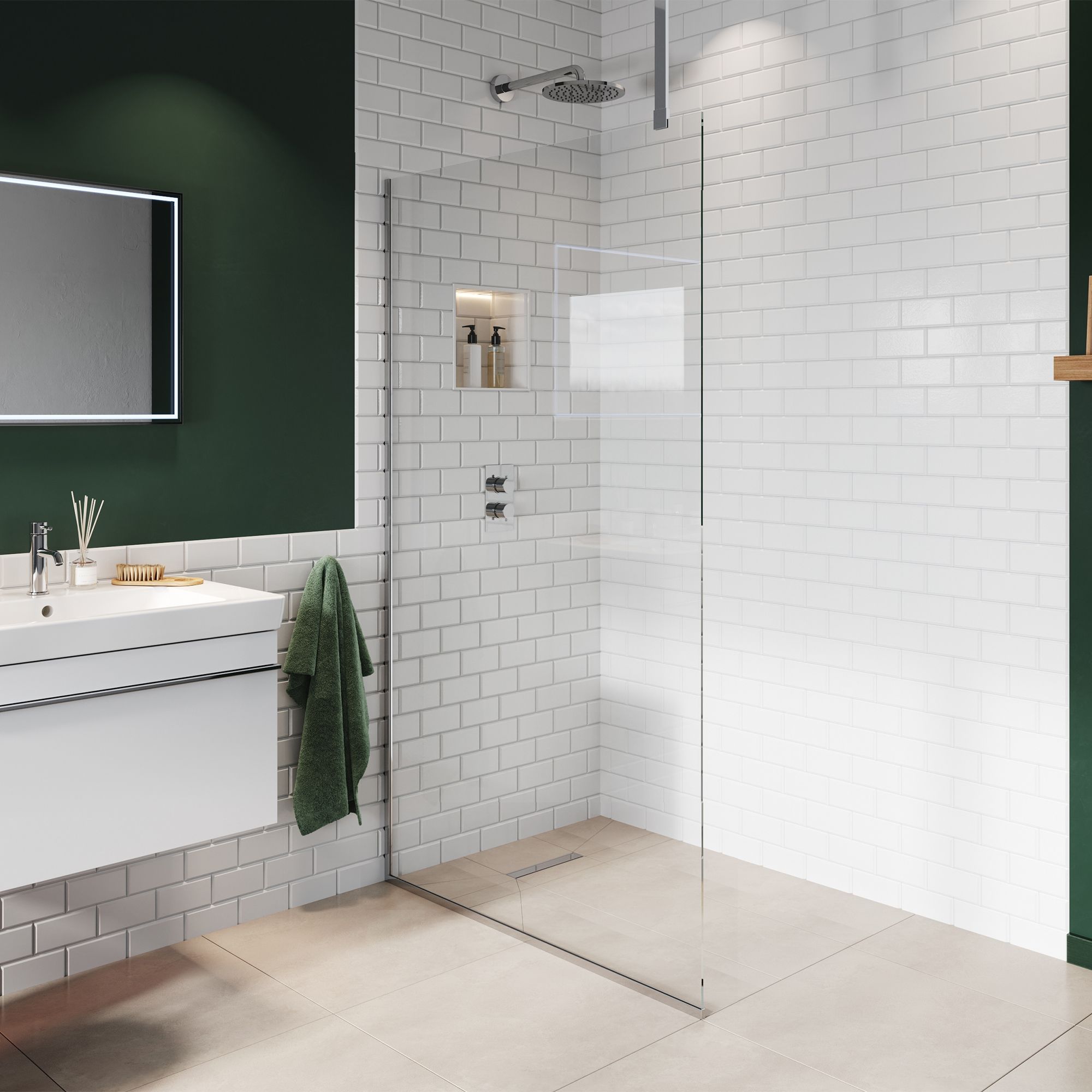 Aquadry Cassien Chrome effect Glass Rectangular Wet room glass screen kit & Ceiling-mounted bar (H)200cm (W)90cm