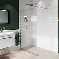 Aquadry Cassien Chrome effect Rectangular Wet room glass screen kit & Wall-mounted bar (H)200cm (W)110cm