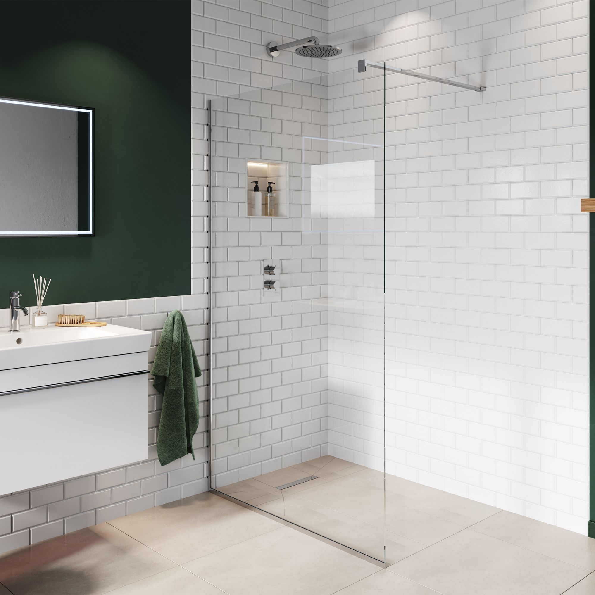 Aquadry Cassien Chrome effect Rectangular Wet room glass screen kit & Wall-mounted bar (H)200cm (W)80cm