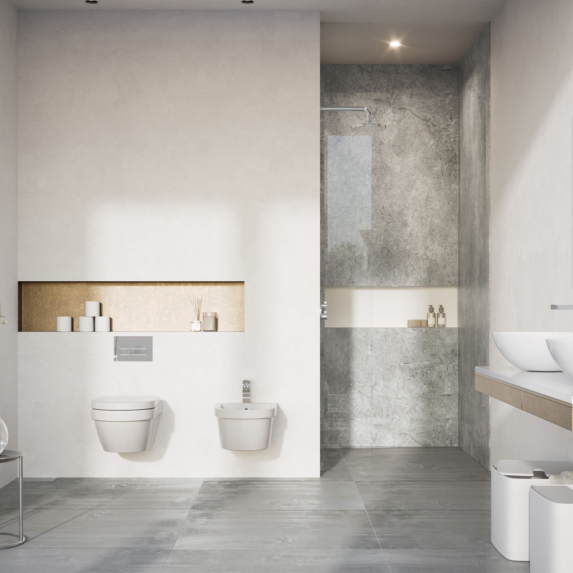 Aquadry Grey Concrete effect 1 sided Shower Wall panel kit (L)2400mm (W)1000mm (T)10mm