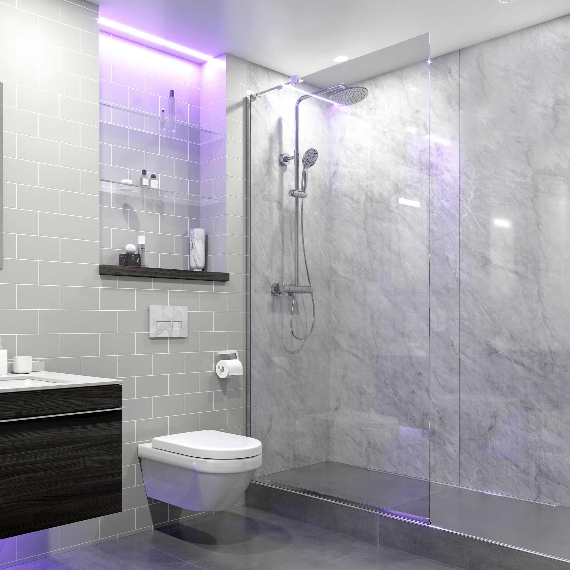 Aquadry Grey Marble effect 1 sided Shower Wall panel kit (L)2400mm (W)1000mm (T)10mm