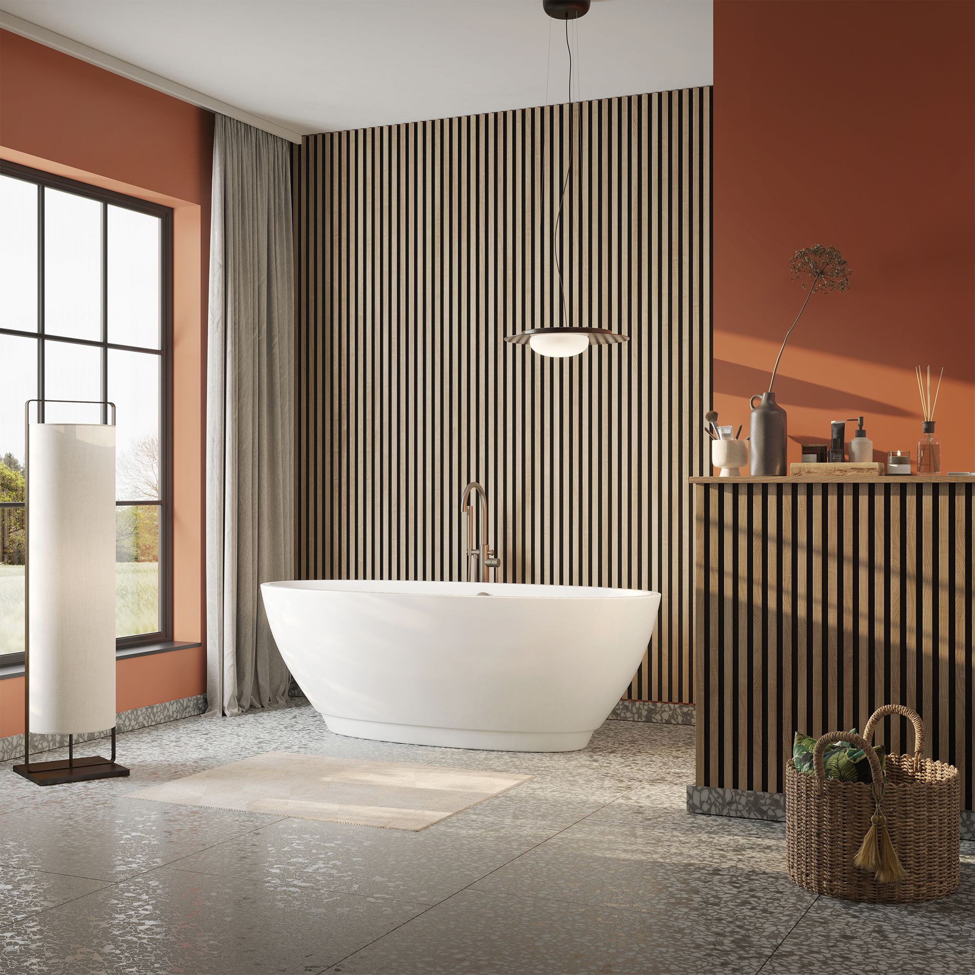 Aquadry Laminate Tongue & groove Bathroom Decorative panel (H)2400mm (W)170mm - Matt Black Slatted Oak effect