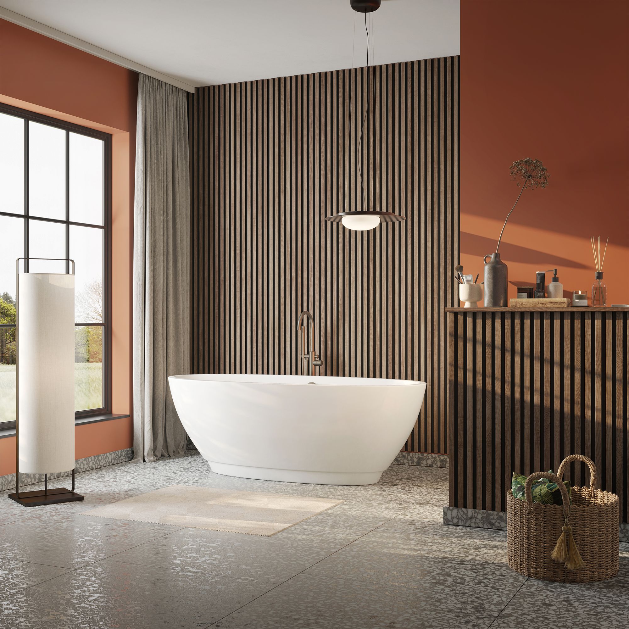 Aquadry Laminate Tongue & groove Bathroom Decorative panel (H)2400mm (W)170mm - Matt Black Slatted Walnut effect