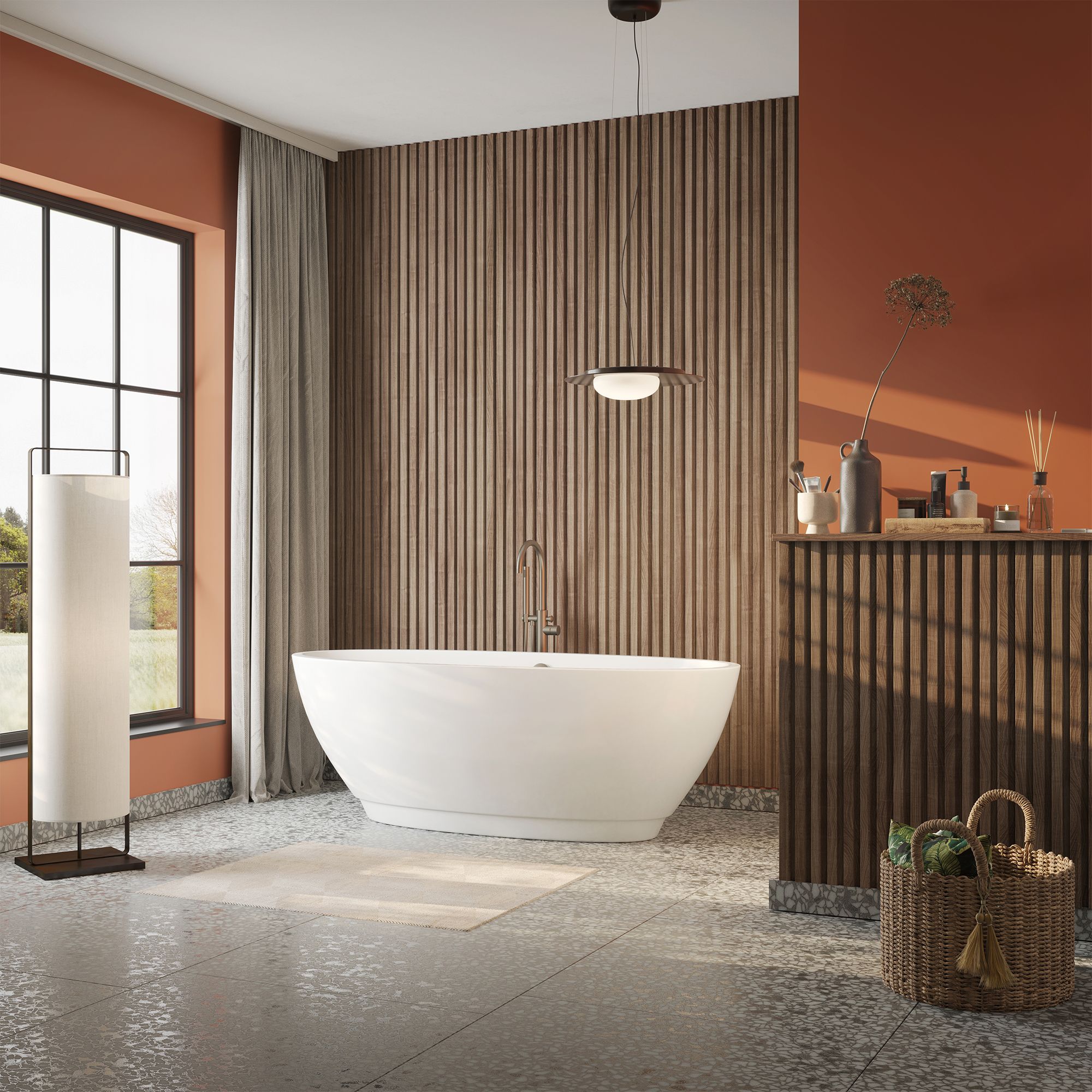 Aquadry Laminate Tongue & groove Bathroom Decorative panel (H)2400mm (W)170mm - Matt Slatted Walnut effect