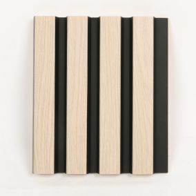 Aquadry Matt Black Slatted Oak effect Laminate Tongue & groove Bathroom Decorative panel (H)2400mm (W)170mm