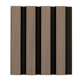 Aquadry Matt Black Slatted Walnut effect Laminate Tongue & groove Bathroom Decorative panel (H)2400mm (W)170mm