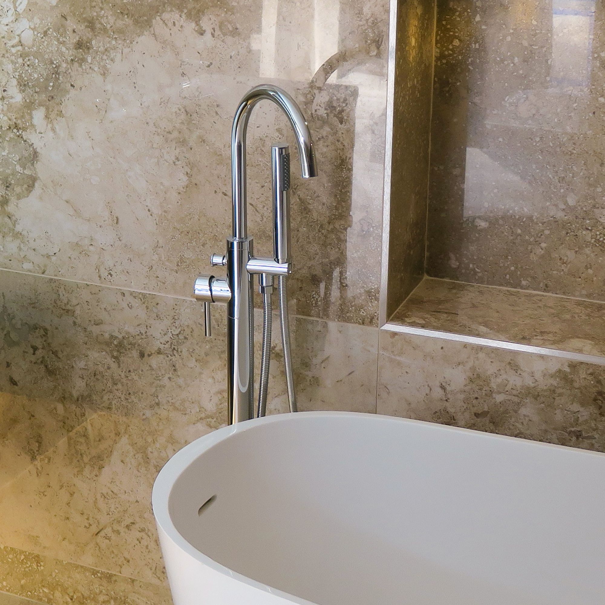 Aquadry Oria Chrome effect Floor-mounted Ceramic Mono mixer Tap