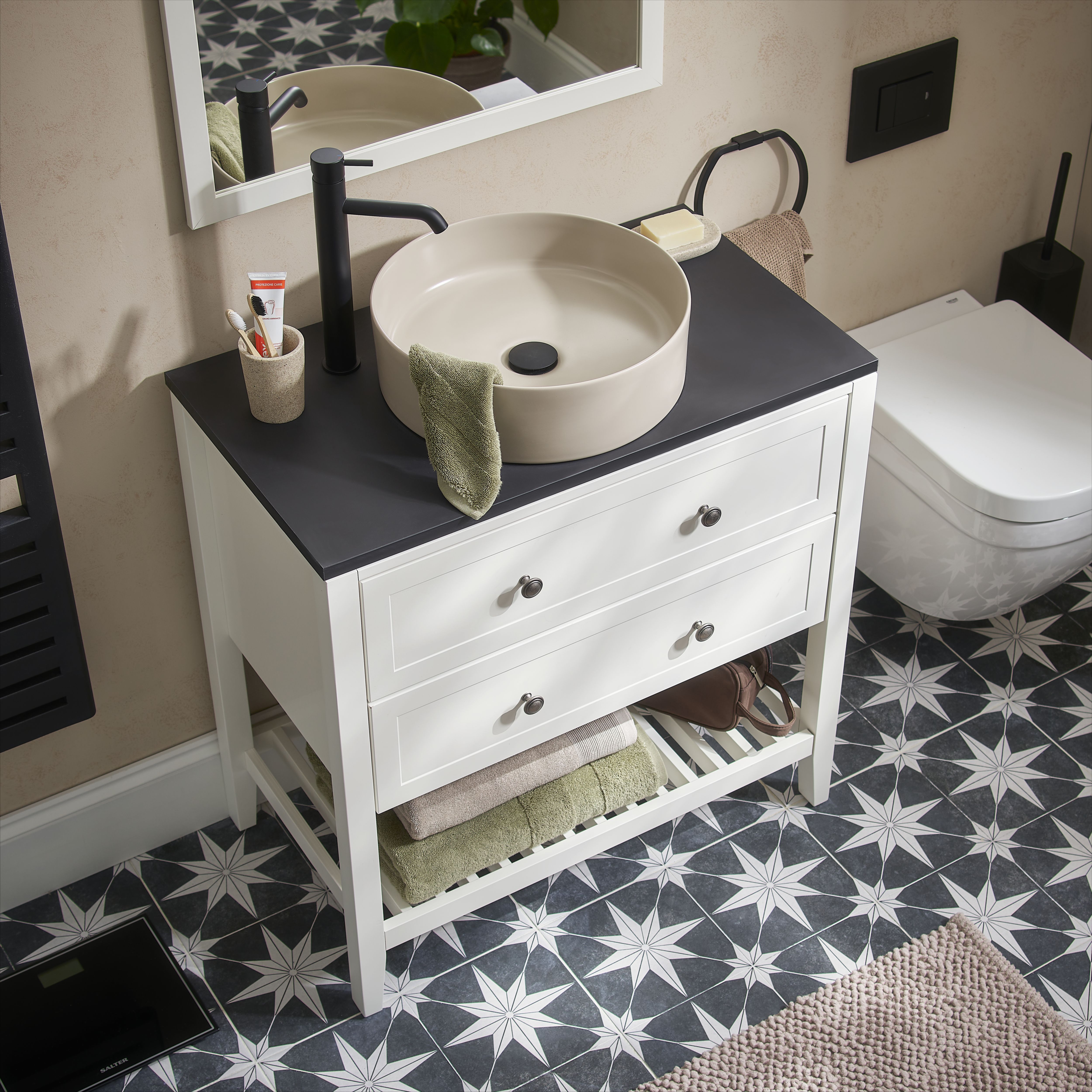 Aquadry Oria Tall Matt Black Round Deck-mounted Sink or worktop Tap
