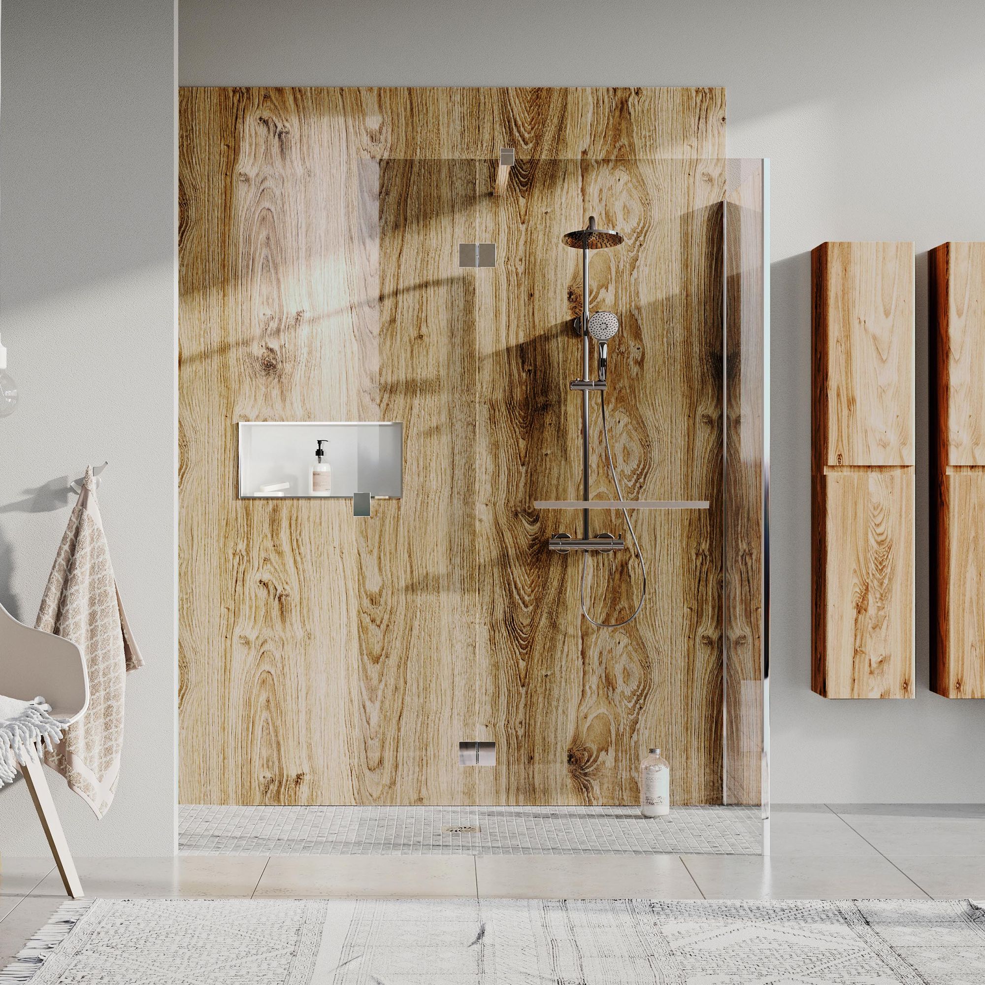 Aquadry Rustic oak effect 1 sided Shower Wall panel kit (L)2400mm (W)1000mm (T)10mm