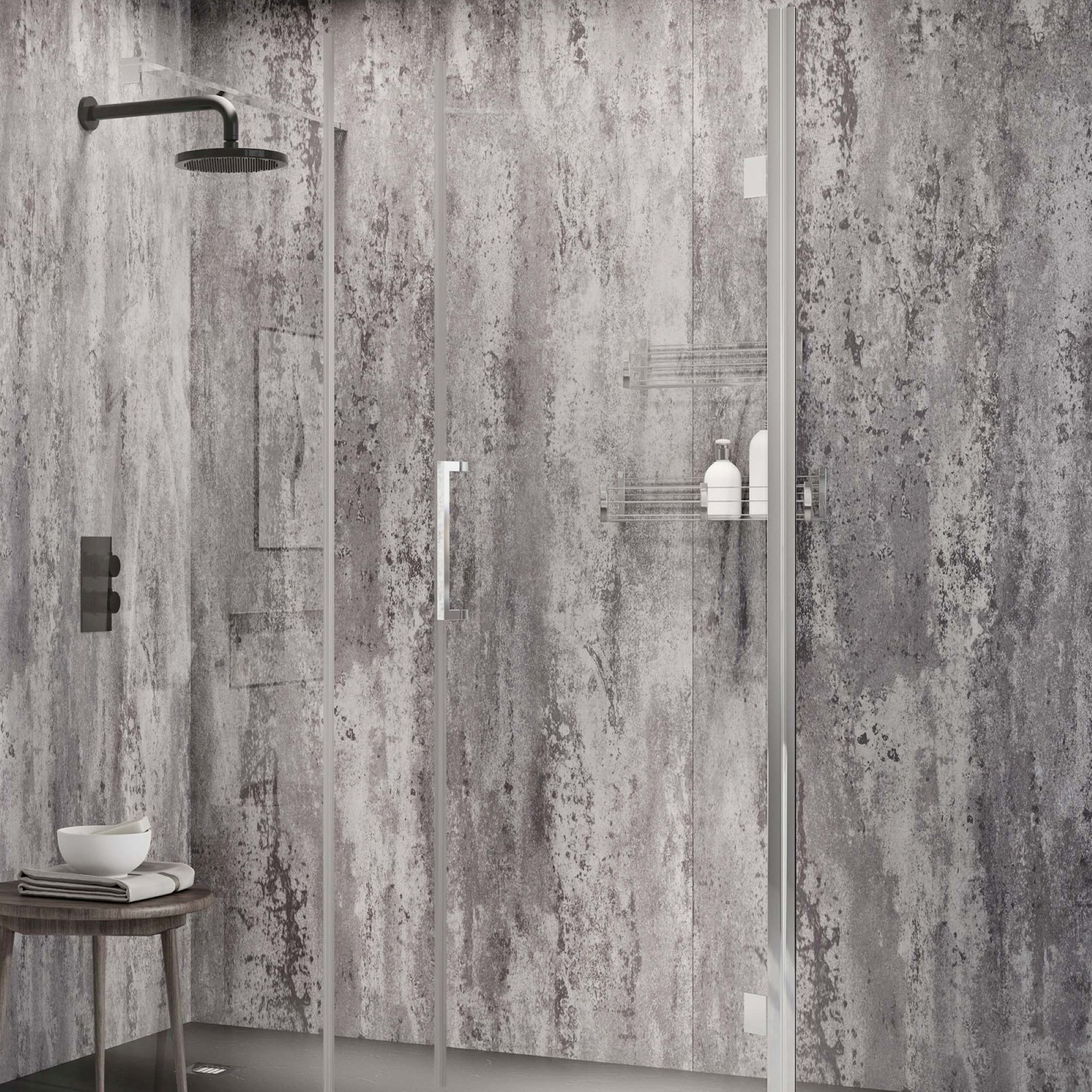 Aquadry Silver metallic effect 1 sided Shower Wall panel kit (L)2400mm (W)1000mm (T)10mm