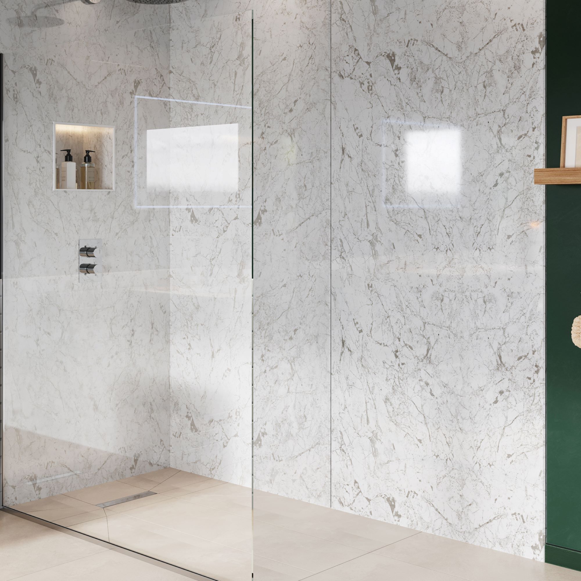Aquadry White Granite effect 1 sided Shower Wall panel kit (L)2400mm (W)1000mm (T)10mm