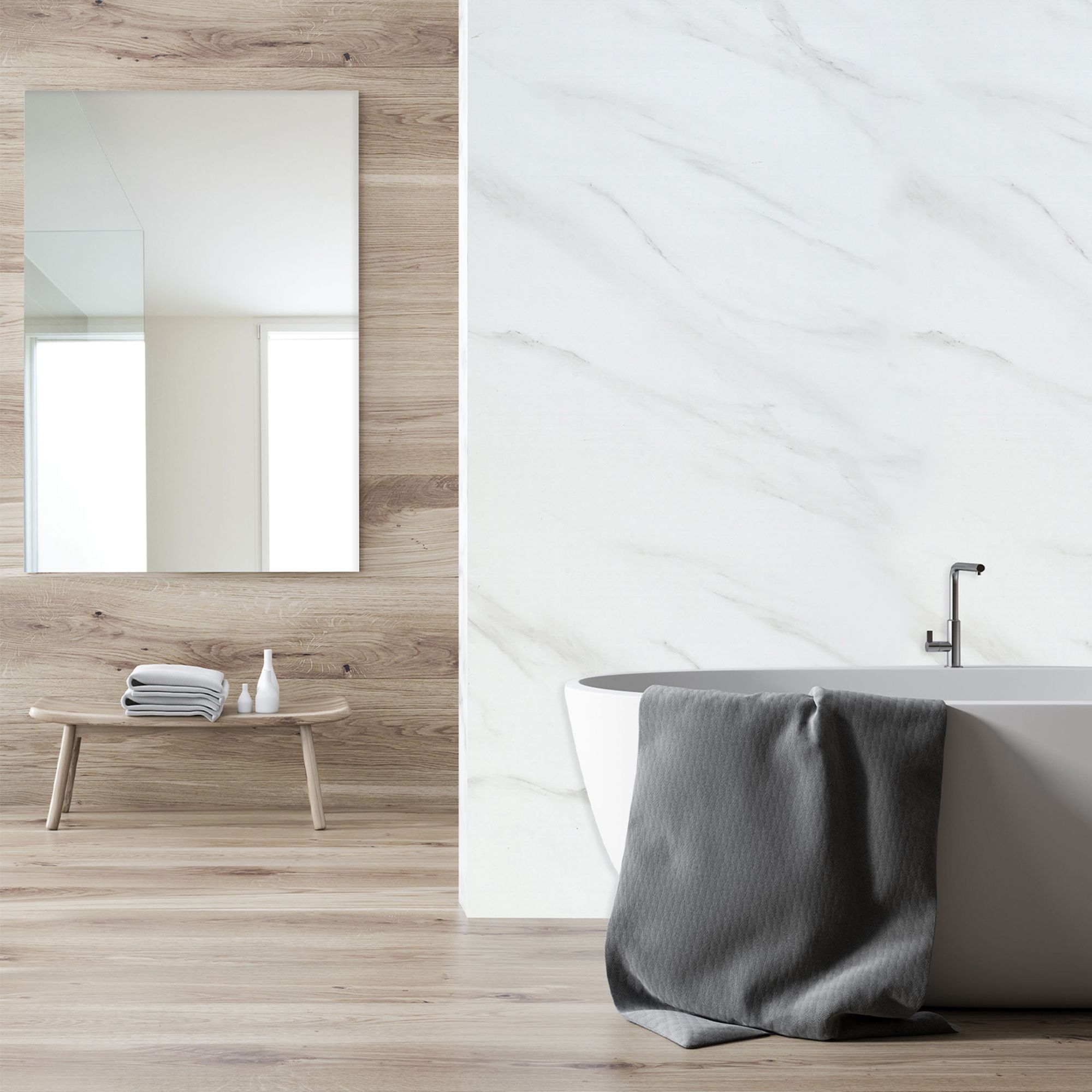 Aquadry White Marble effect 1 sided Shower Wall panel kit (L)2400mm (W)1000mm (T)10mm