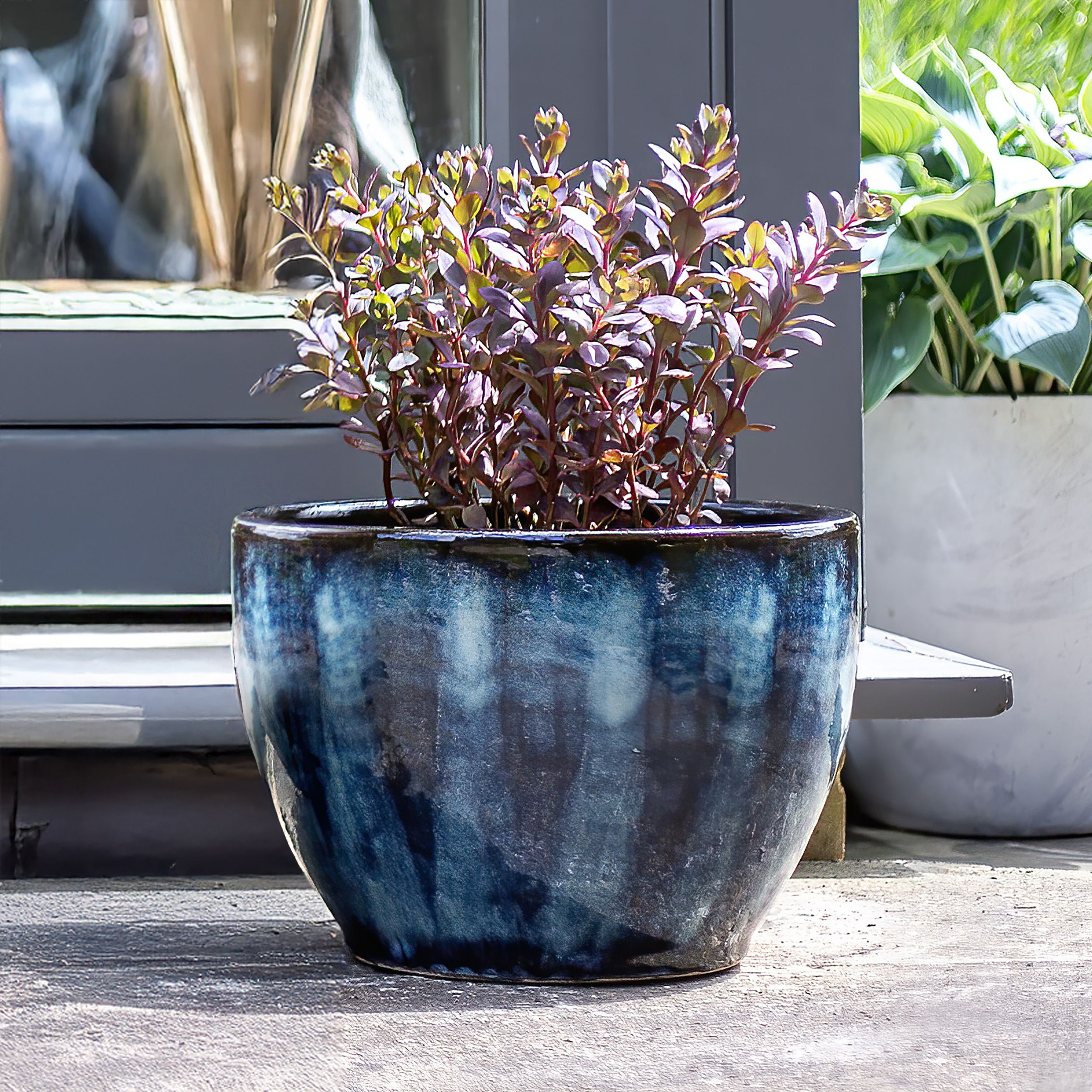 Aquaflora Blue Terracotta Glazed Plant pot (H)26cm