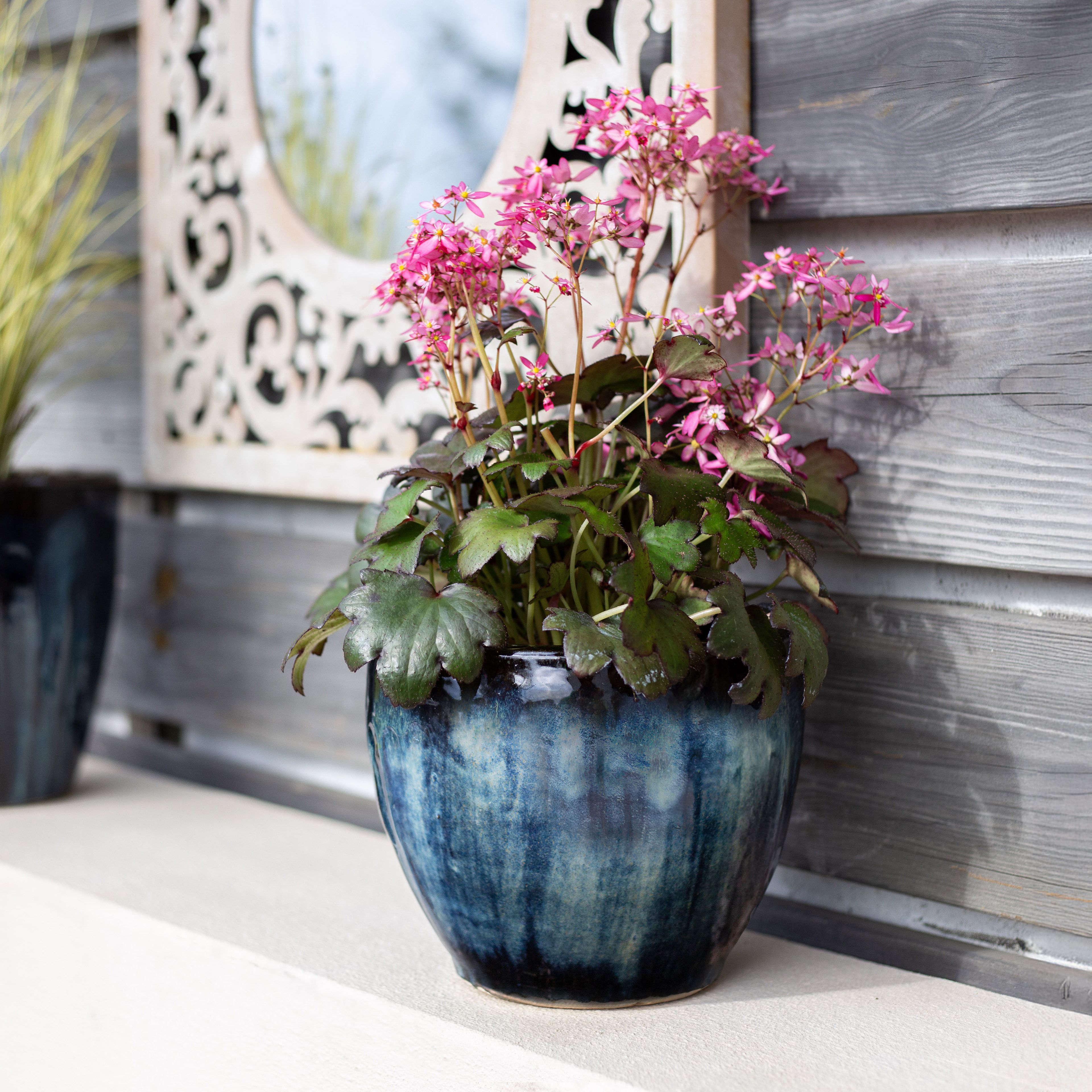 Aquaflora Blue Terracotta Glazed Plant pot (H)26cm