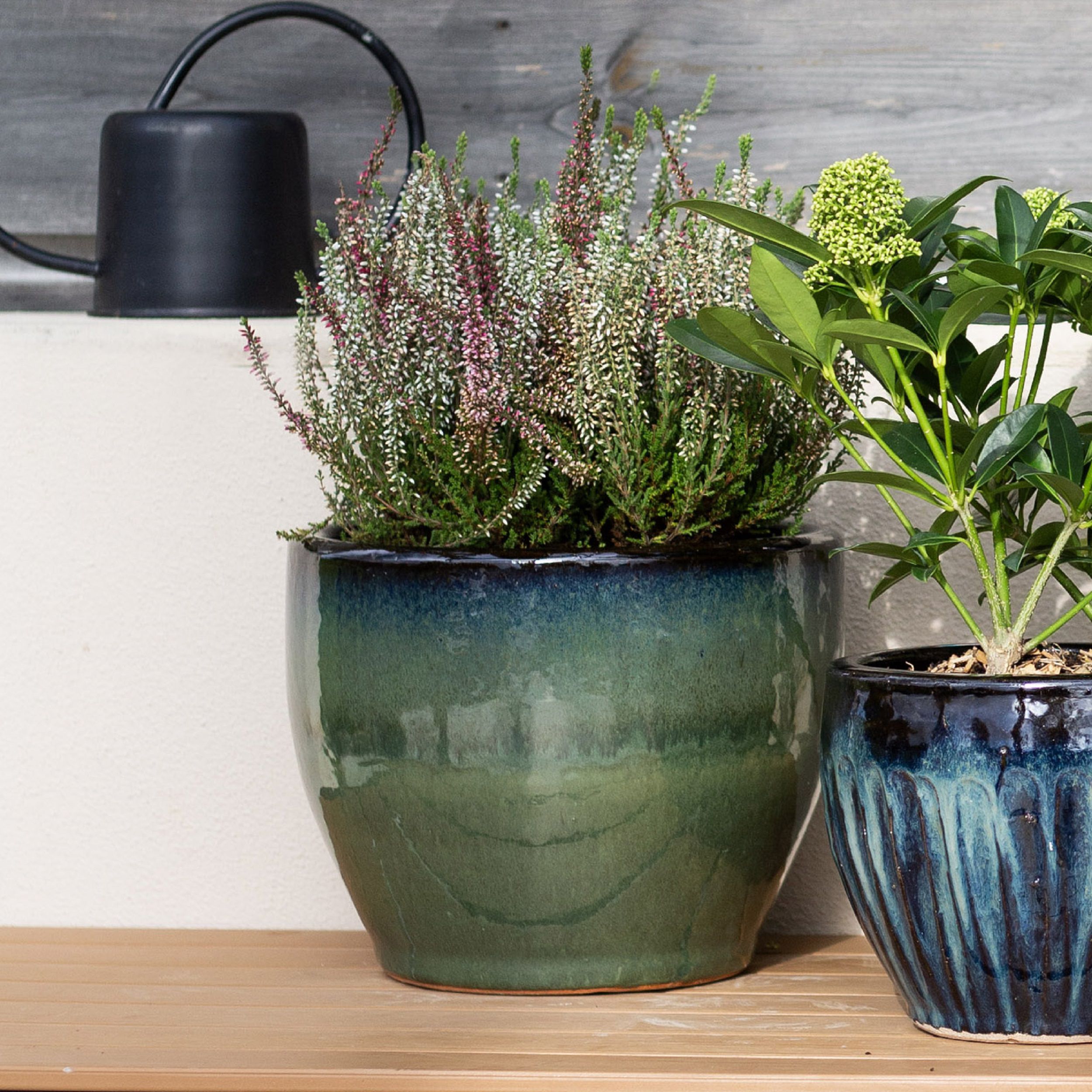 Aquaflora Green Terracotta Glazed Plant pot (H)23cm