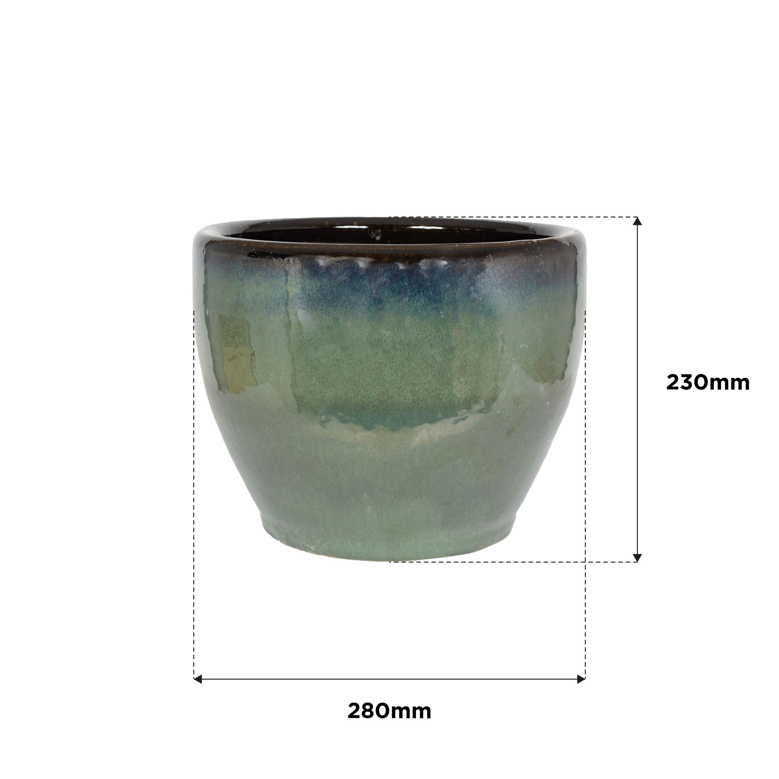 Aquaflora Green Terracotta Glazed Plant pot (H)23cm